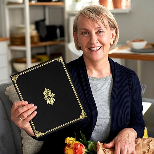 Miniatura 6 de Kosiz 100 soportes para certificados, portadocumentos para diploma, borde de lámina dorada para documentos de tamaño carta, 8.5 x 11 pulgadas (negro)