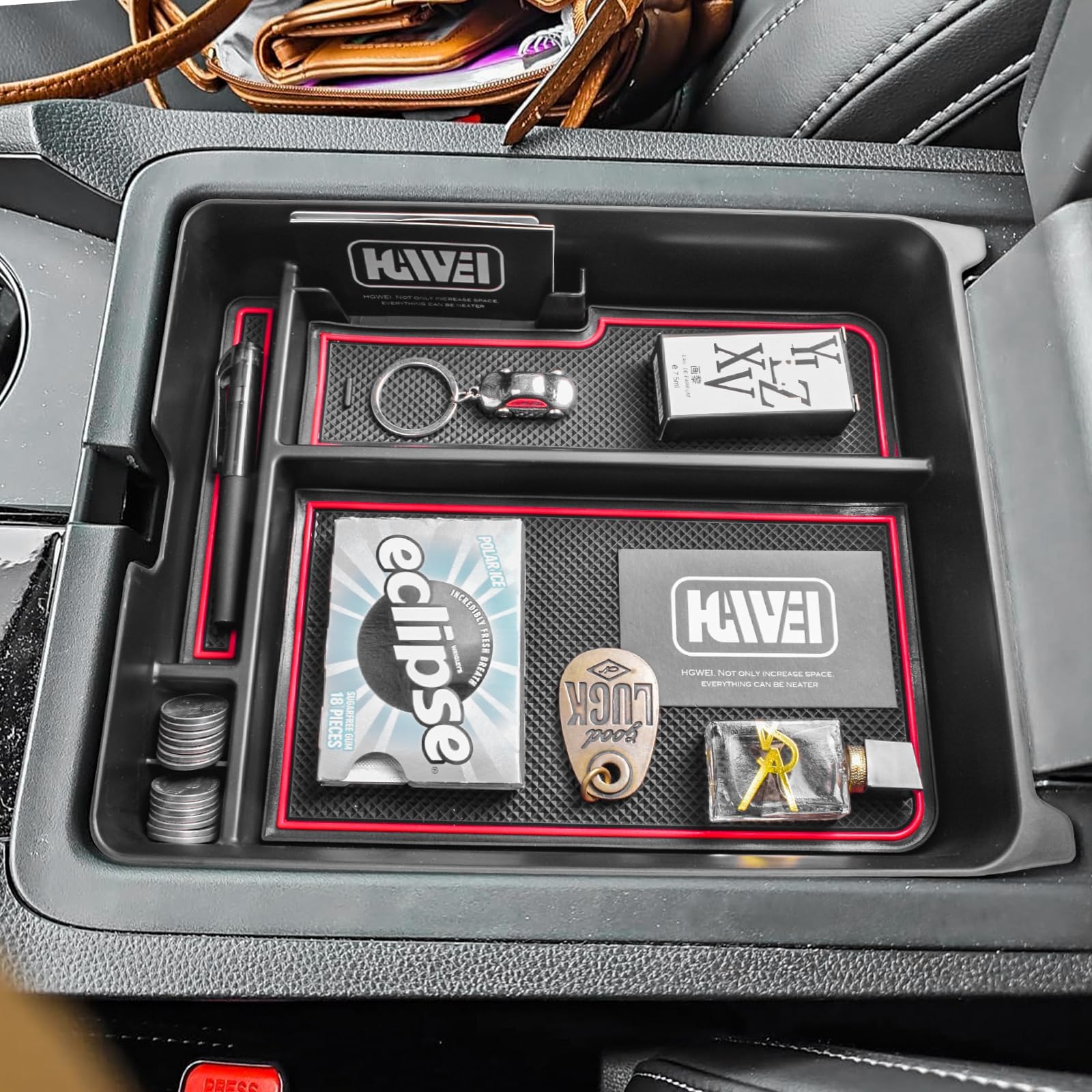 Center Console Organizer Compatible with Honda Pilot 2023 2024 2025 and Ridgeline/Passport 2024 2025 2026 Interior Accessories Insert Armrest Storage Box Tray, Red