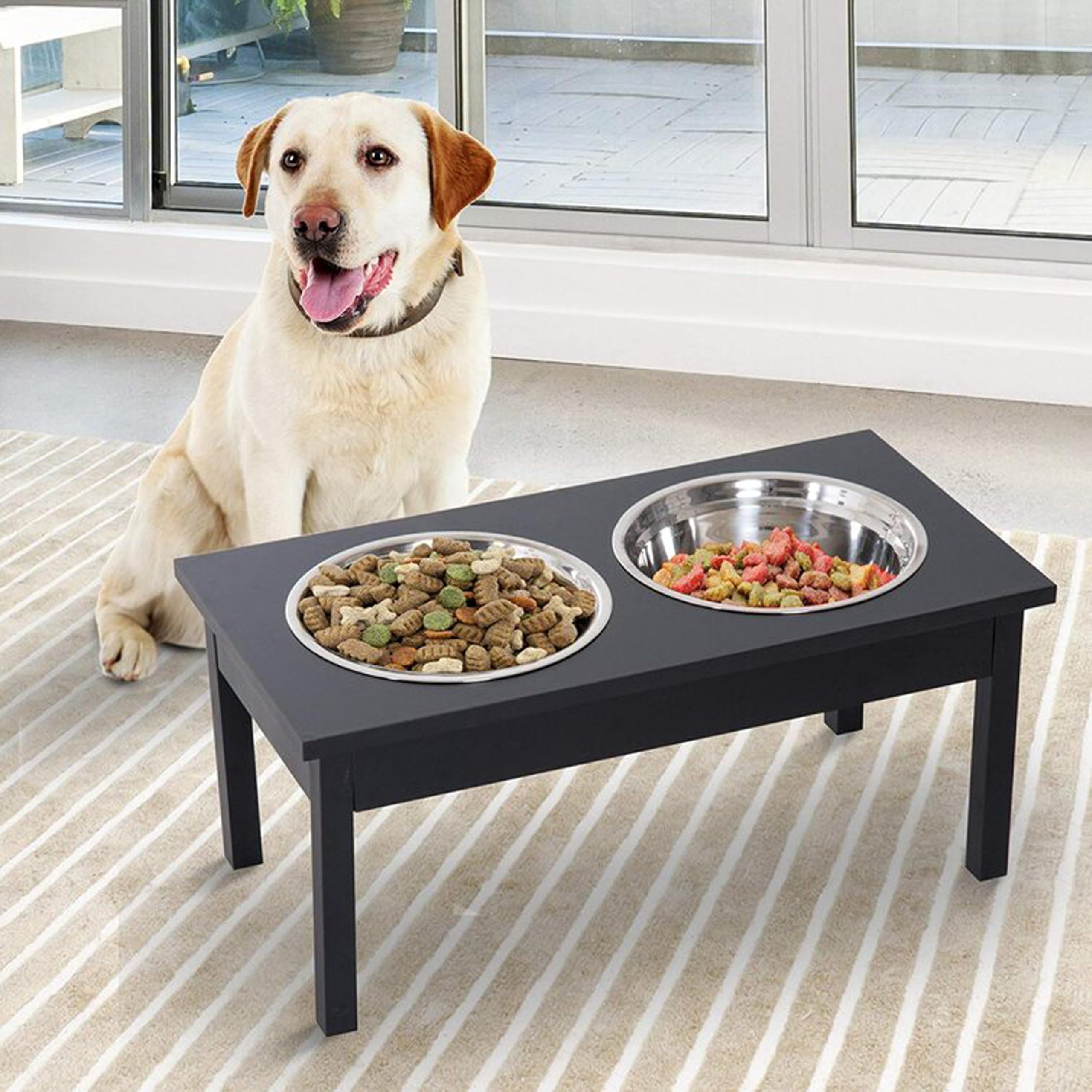 Elevated Dog Bowl Stand for Food and Water Dog Feeding Stand Pet Food and Water Bowls Large and Small Dogs Ideal for Better Digestion and Posture (Black)