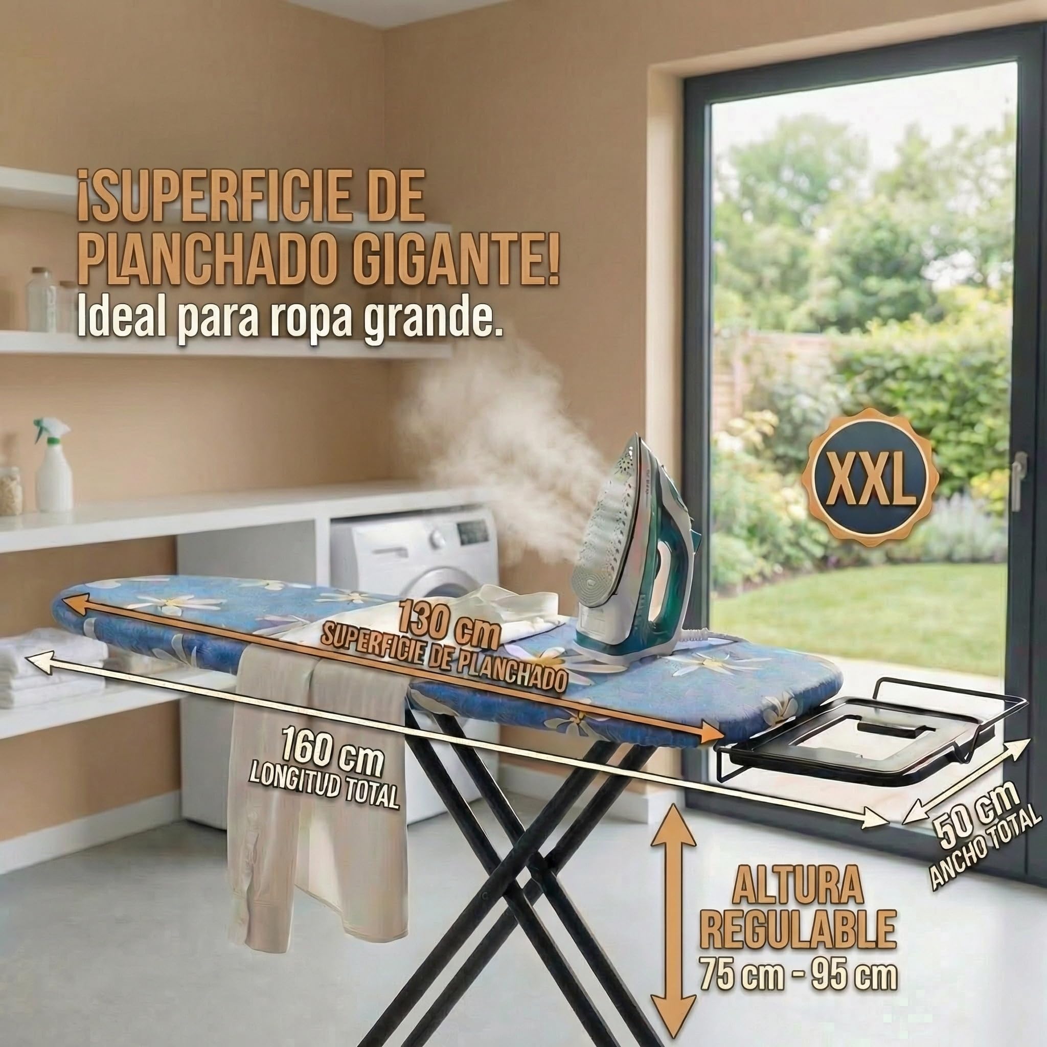 Tabla de Planchar Premium Plancha Ropa Grande Plegable Centro Planchado Profesional - 130x47cm Superficie Planchado - Hecho en E.U