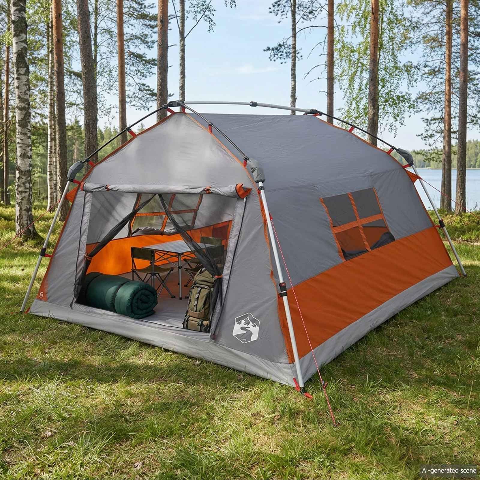 Tenda Istantanea 4 Persone Grigio e Arancione 312x288x187 cm