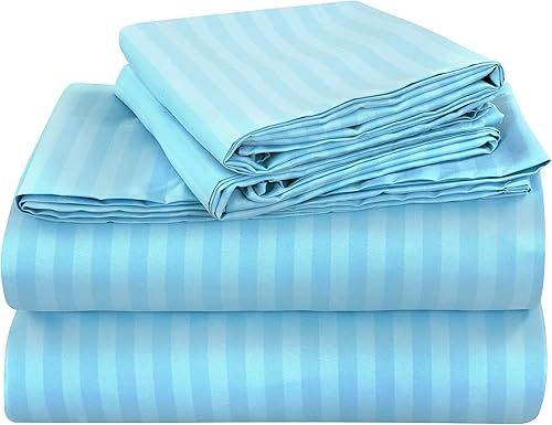 Royale Linens Juego de sábanas a rayas Ropa de cama de microfibra cepillada 1800 1 sábana bajera, 1 sábana encimera y 2 fundas de almohada