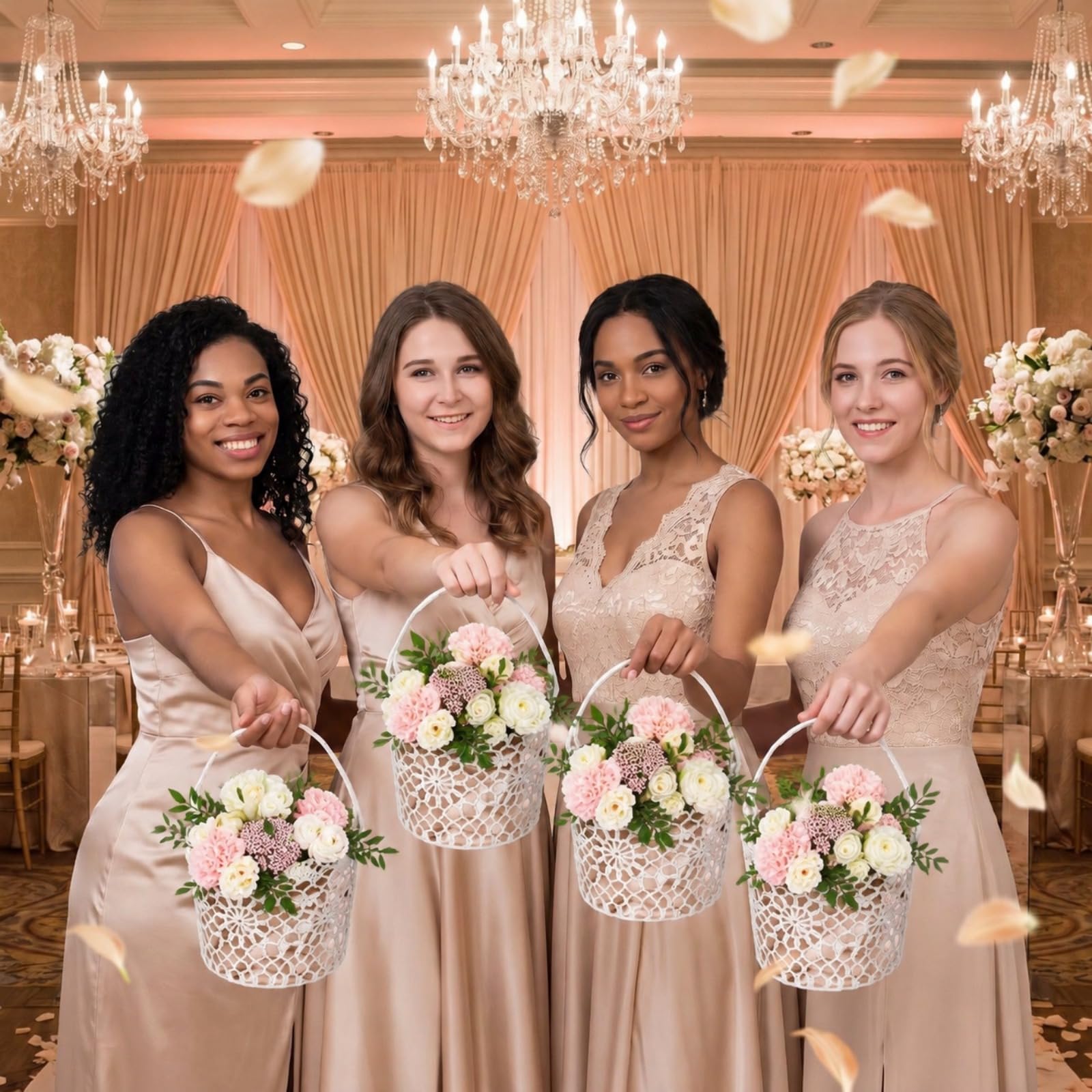 8 Stück Blumenmädchen-Korb für Hochzeit, weißer Griff, rustikaler Korb, 5,90 x 4,72 x 4,33 Zoll