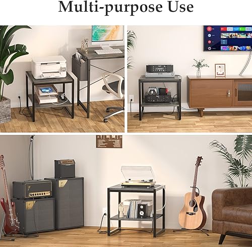 Miniatura 8 de Homieasy Mesa auxiliar con estación de carga mesa auxiliar cuadrada de 20 pulgadas con puertos USB y tomas de corriente mesita de noche gris con