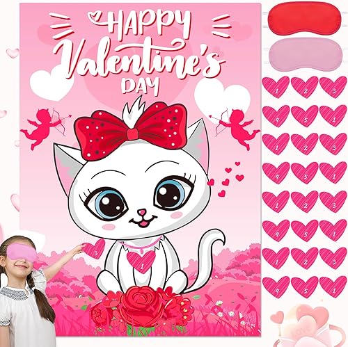 Miniatura 1 de Juegos del día de San Valentín, calcomanías de corazón para el día de San Valentín, pines el corazón en el gato, calcomanías de San Valentín,