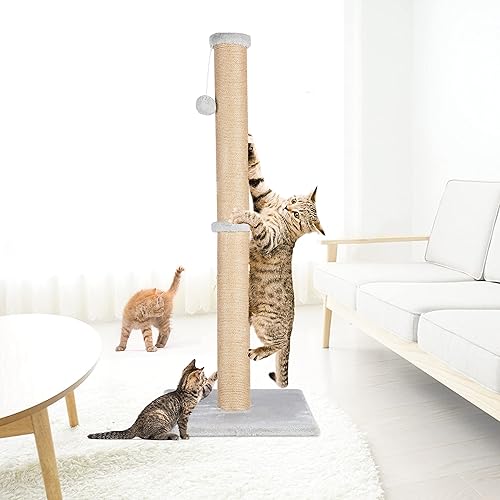 Miniatura 7 de Rascador para gatos de 37 pulgadas, rascador de cuerda de sisal natural con bola colgante y cubierto con felpa suave para gatitos y gatos adultos,