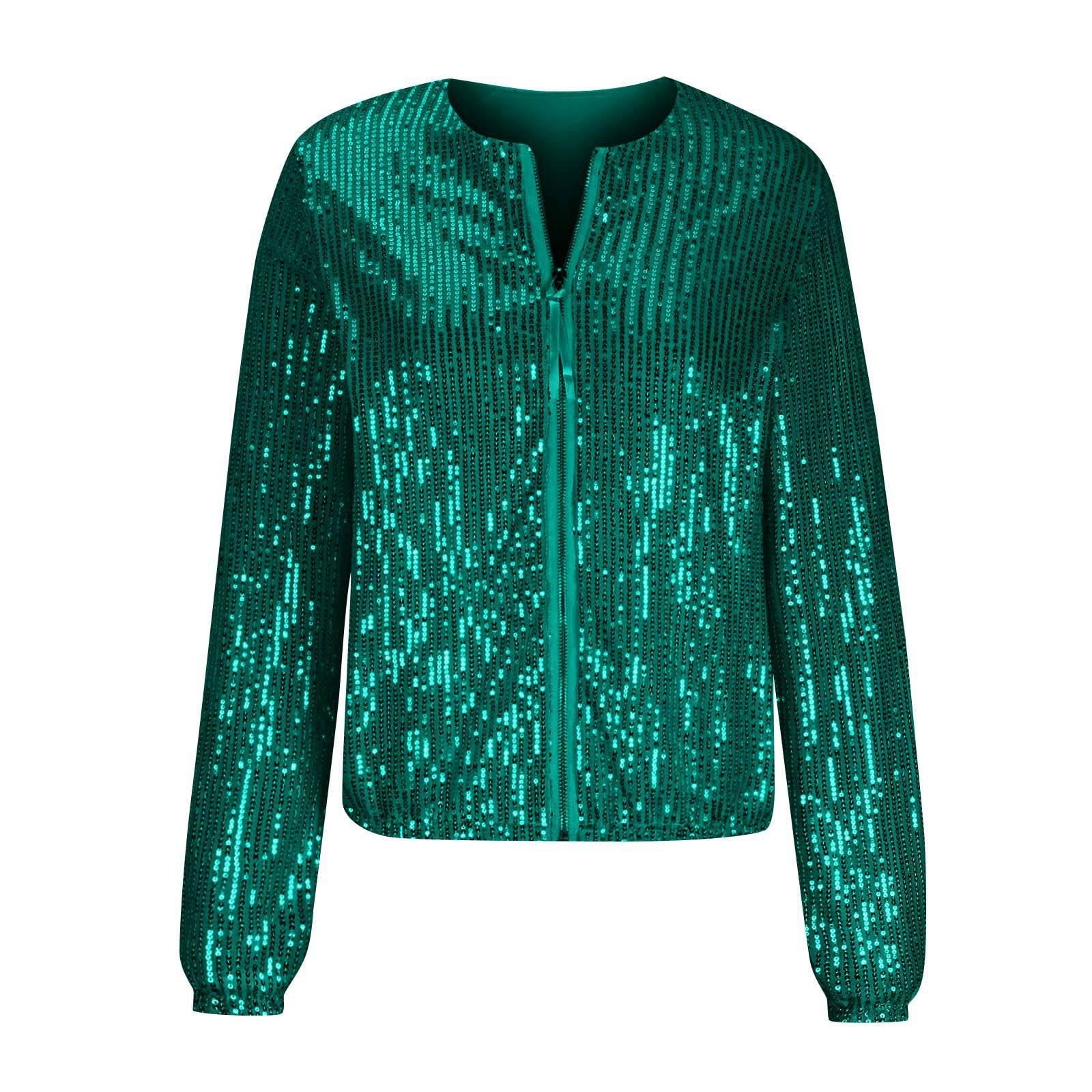 Veste Paillettes Femme Ete Legere Vestes Sequins Bomber à Paillettes Fermeture éclair Blouson Paillette Sparkly Blouson Brillante Scintillante Paillette Cardigan Haut Tops Bolero Chic et Elegant