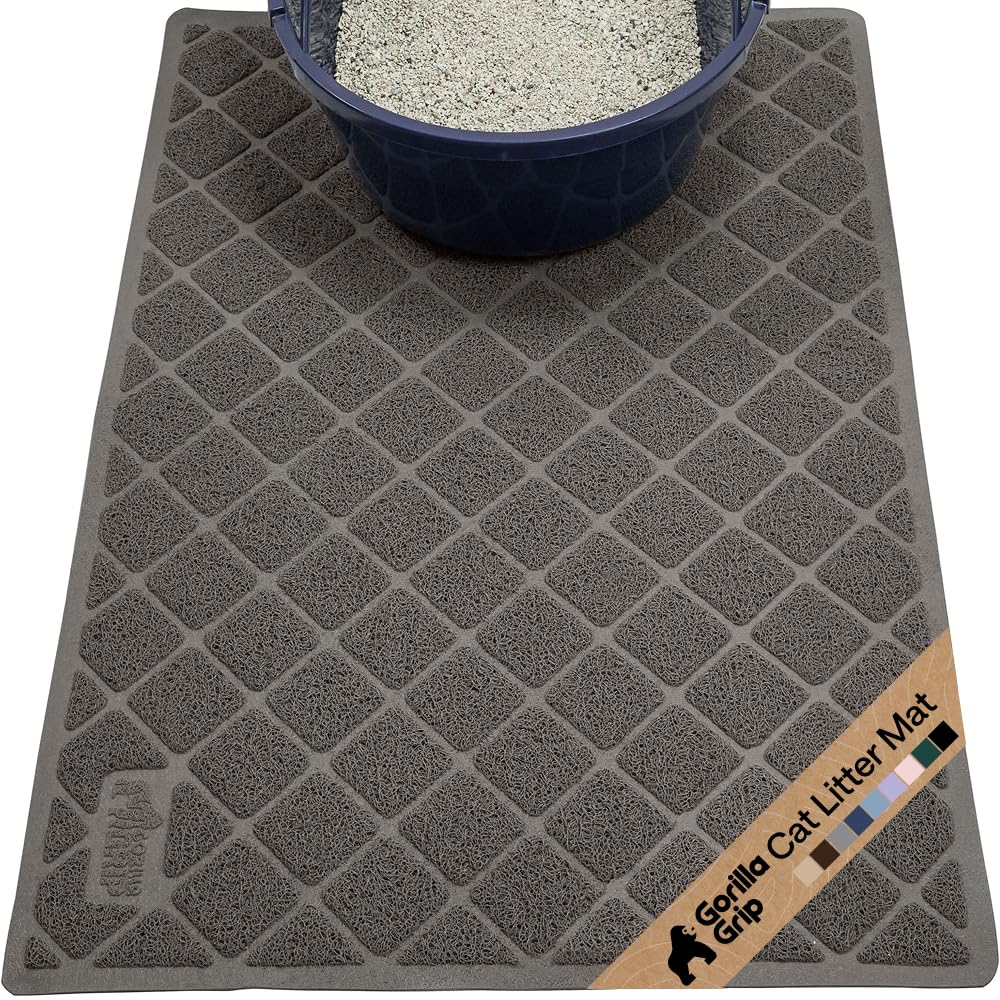 GORILLA GRIP Cat Litter Box Mat, Water Resistant Kitty Litter Trapping Mat, Textured Backing, Easy to Clean, Less Waste and Clean Floors, Kitten Supplies for Indoor Cats, Soft on Paws, 30x20 Dark Gray