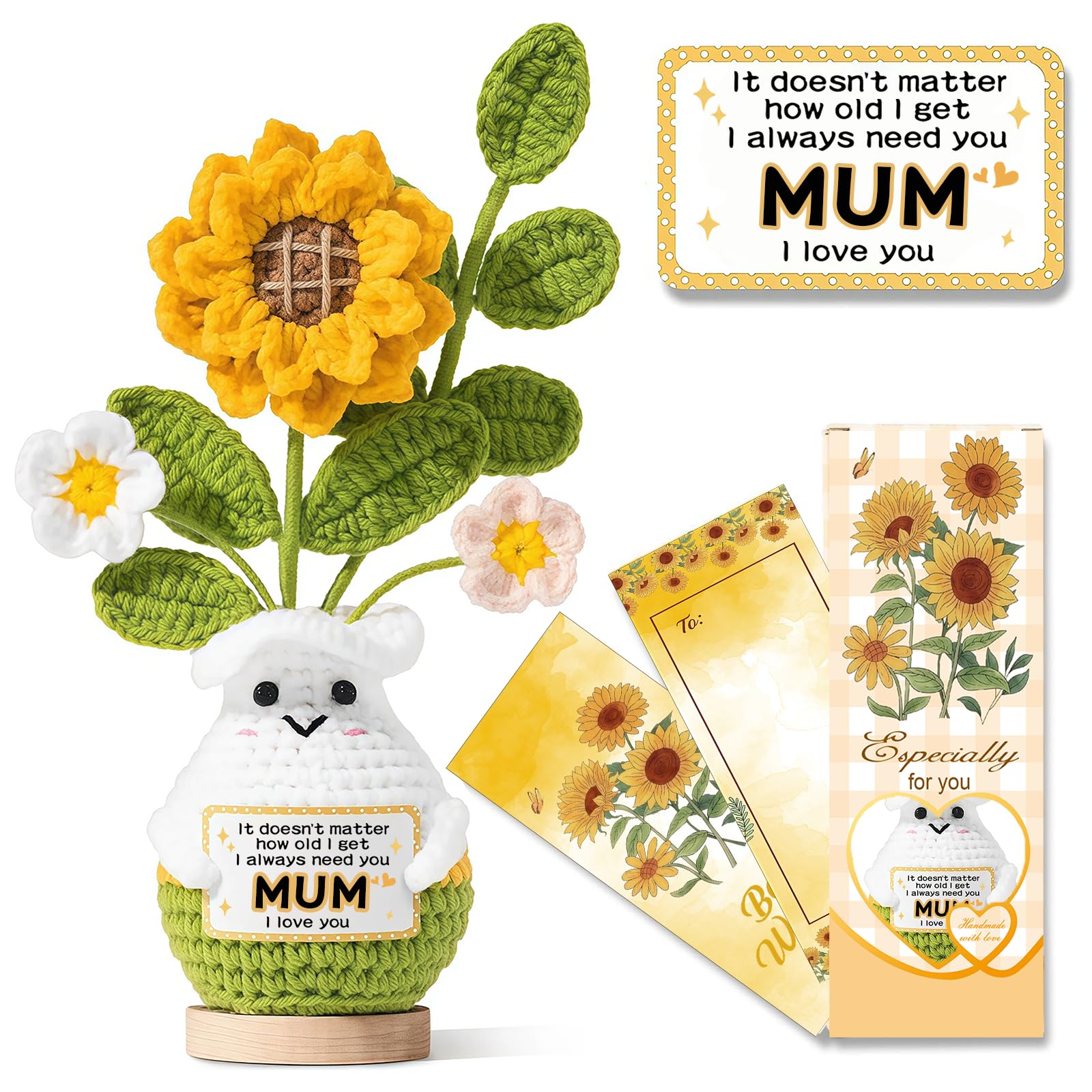 Sunwuun Mothers Day for Mum Gifts from Daughters and Son,Emotional Support Crochet Plush Handmade Positive Crochet Sunflower Gift for Mum Birthday — image 1