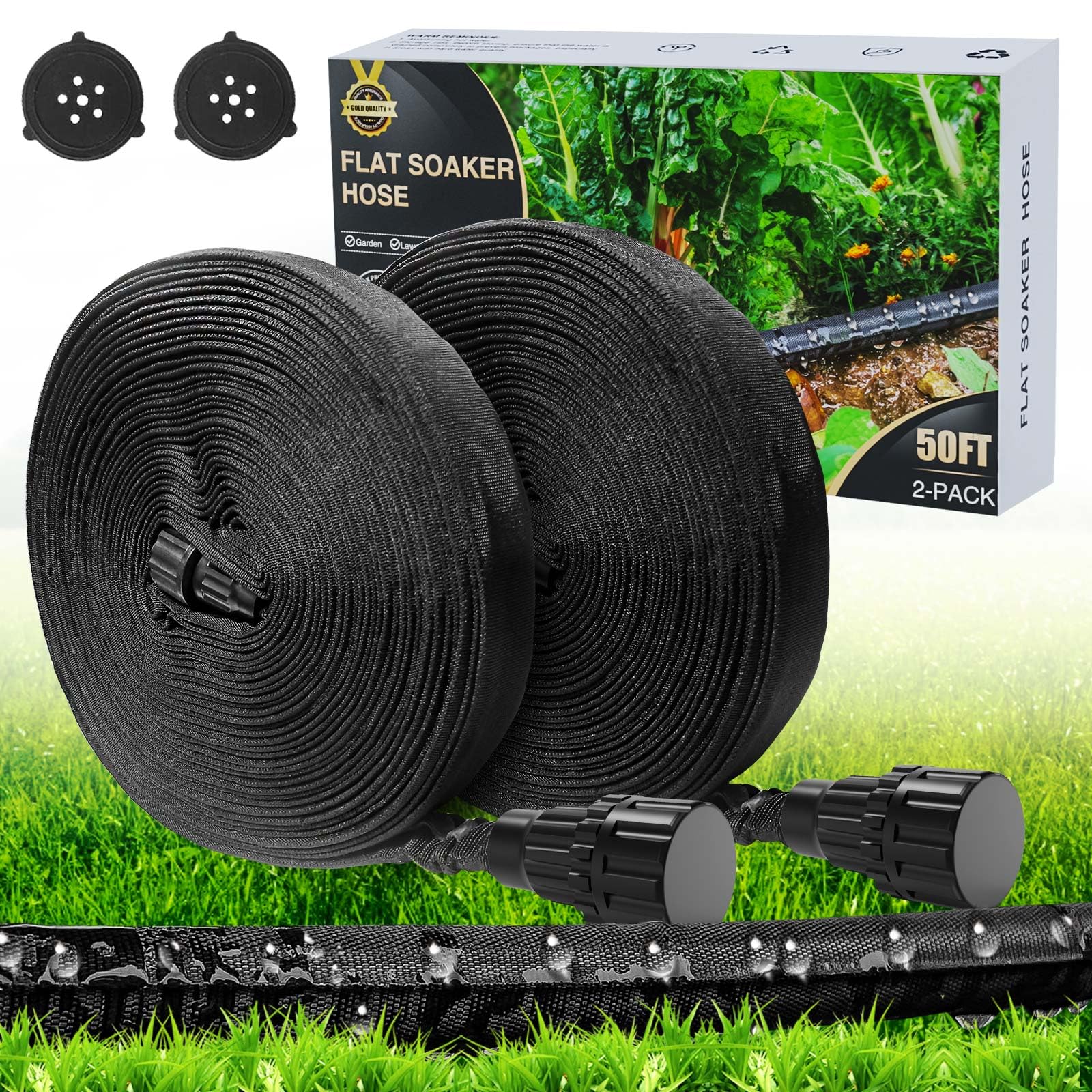 Soaker Hose 100ft for Garden Beds, Soaker Hose for Foundation Watering, 2024 Version Flat Soaker Hose Save 80% Water, Thickened Polyester Outer&PVC Inner, Lightweight Durable Drip hose for Lawn,Plants