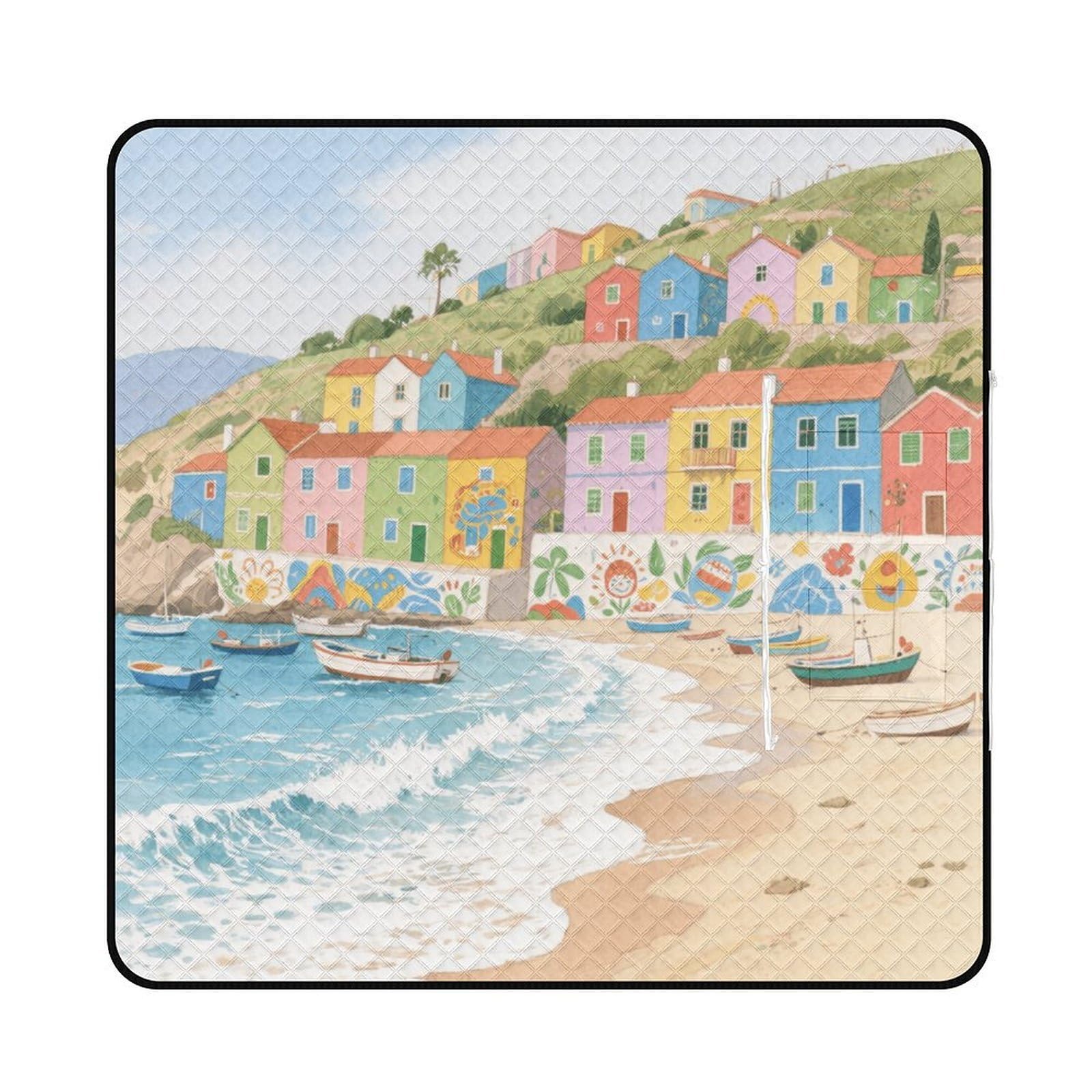 Tappetino da spiaggia con stampa di città colorata, portatile, extra large, adatto per viaggi, escursioni, festival musicali, prati, spiagge, picnic all'aperto