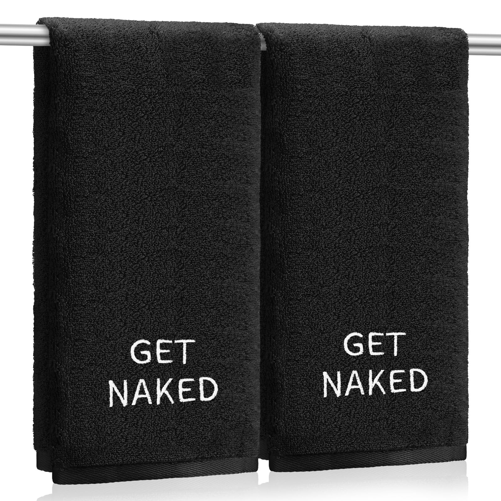 Tingjoo 2 Pcs Couple Hand Towels 100% Cotton Embroidered Bathroom Towel Gift for Couple, Wedding Anniversary Bathroom Decor 29 x 13 inch(Black,Get Naked)
