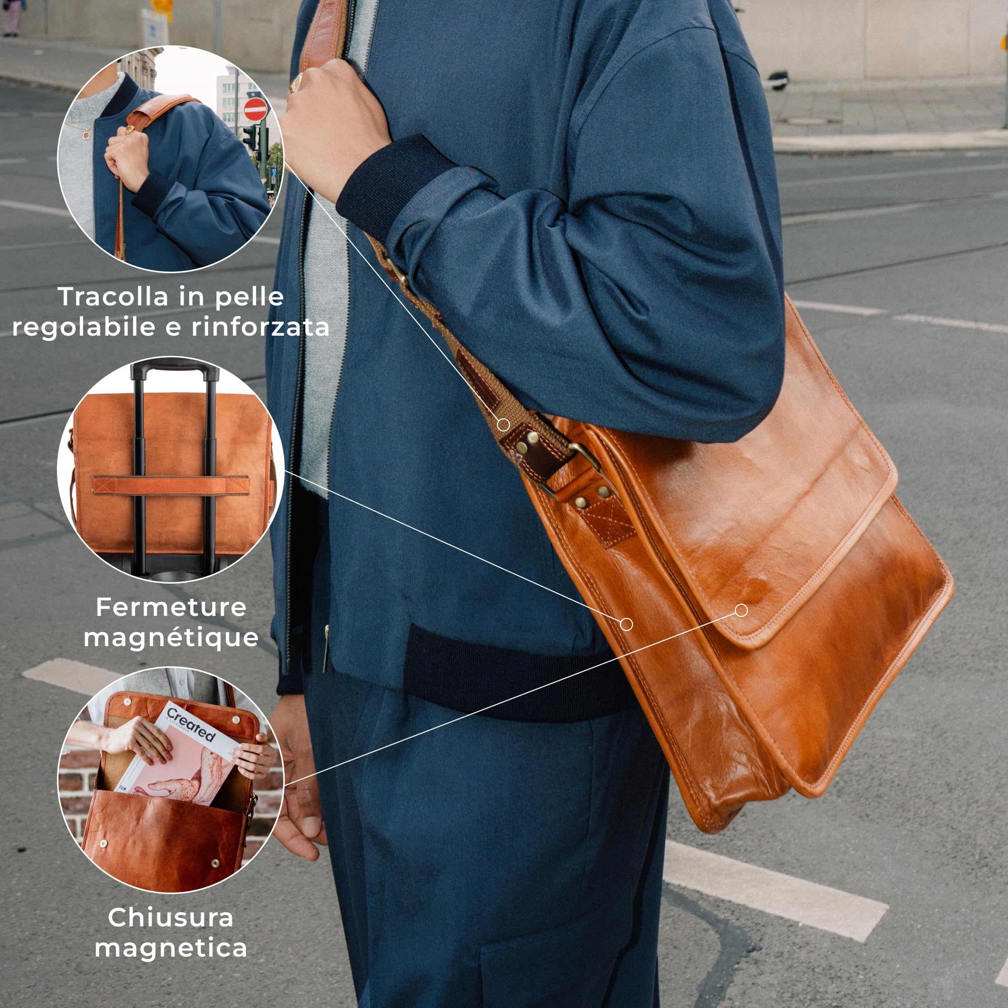 Berliner Bags Borsa da Lavoro Ghent in Vera Pelle con Scomparto per Laptop 15”, Formato Medio per Ufficio e Quotidianità, Uomo e Donna – Marrone