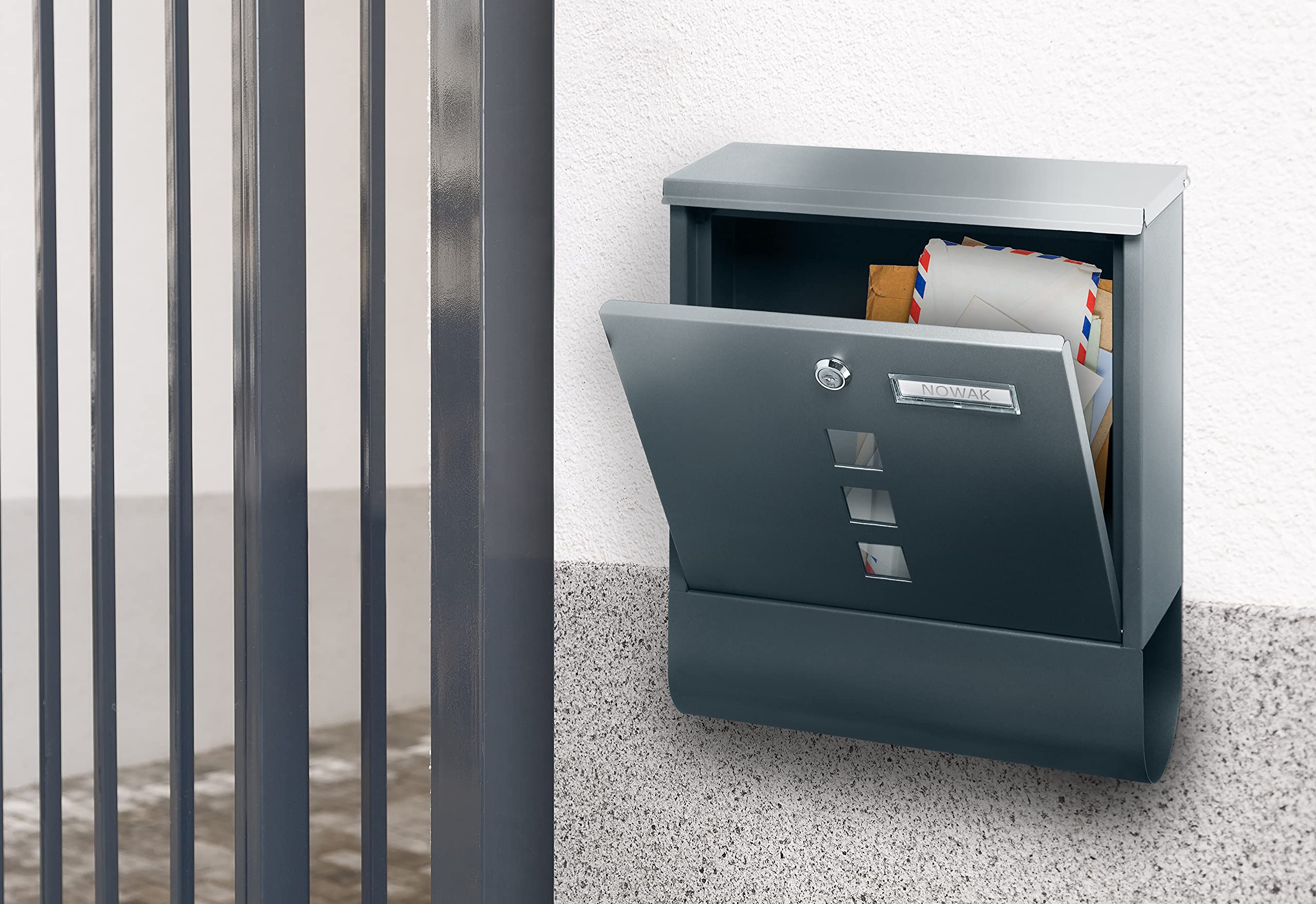 Virone Haiti Buzones De Exterior De Acero Galvanizado con Soporte para Periódicos y Ventanas (Antracita)