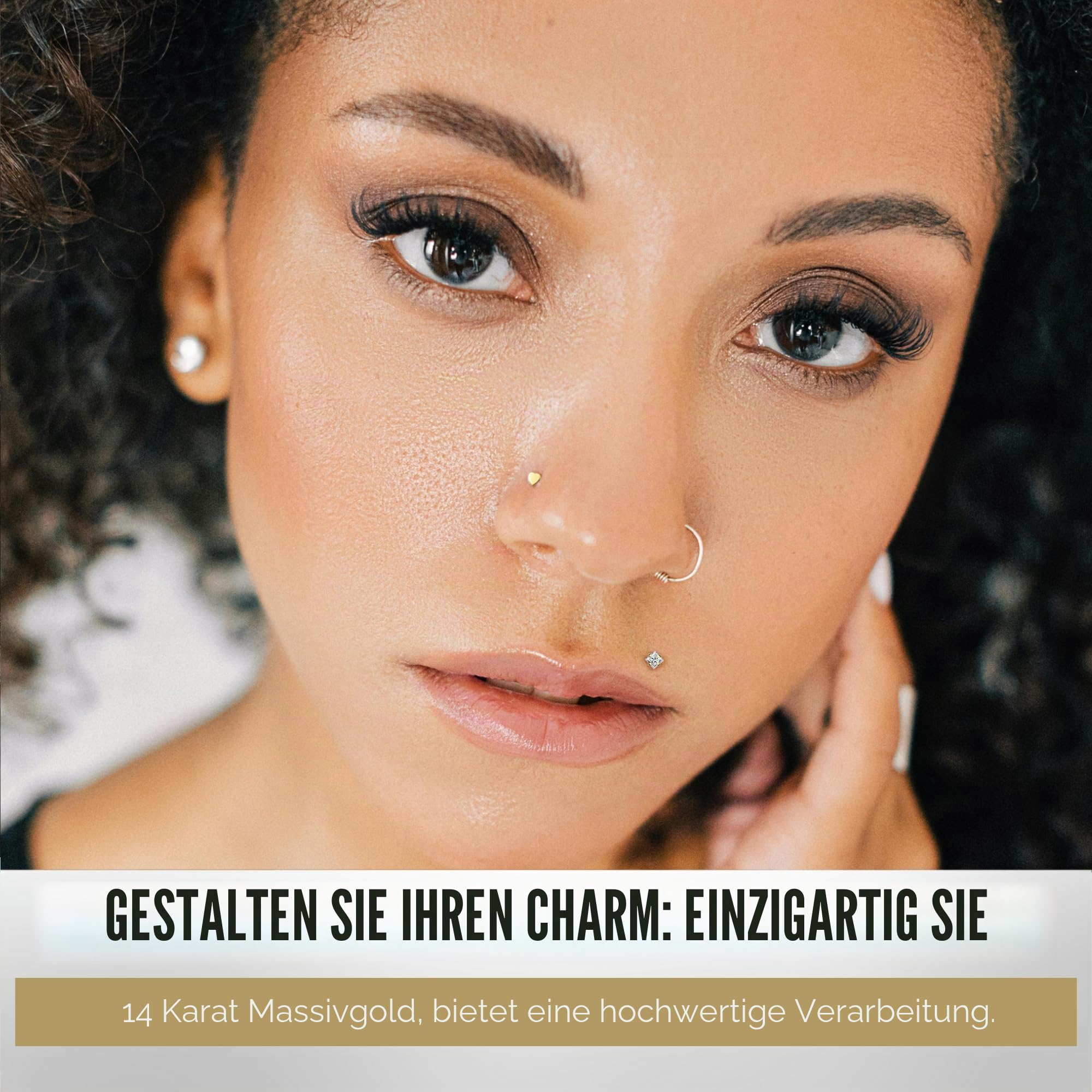 Monster Piercing | 14K Gold Echtgold | Lippenpiercing Tragus Piercing 16 Gauge | Kristallstein | Stablänge: 8MM oder 10MM | Lippe Labret Ohr Piercing