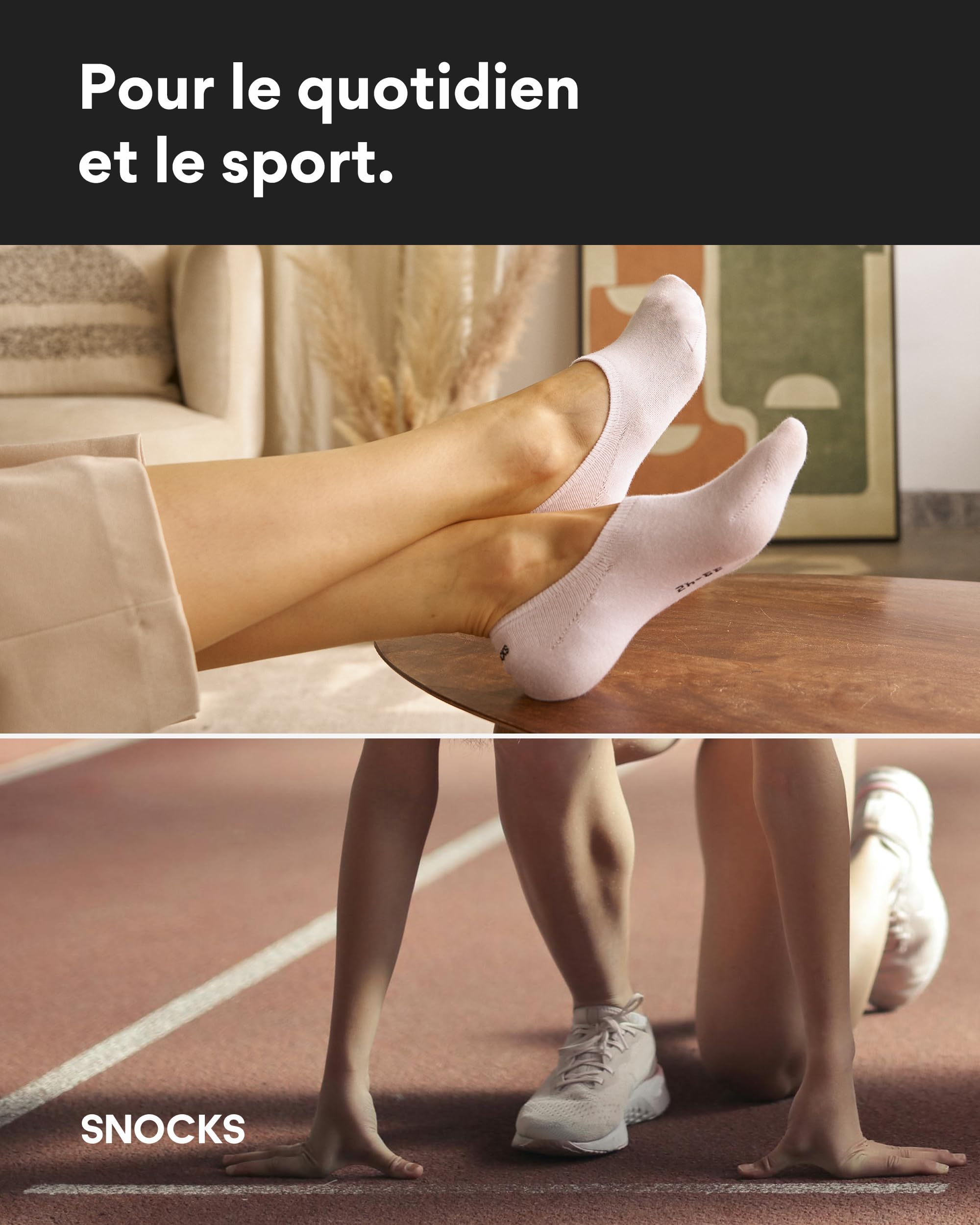 Snocks Socquettes Femme et Homme - Lot de 6 - Antidérapantes, Coton Bio Certifié, Respirantes - Chaussettes Basses Courtes - Taille 35-50