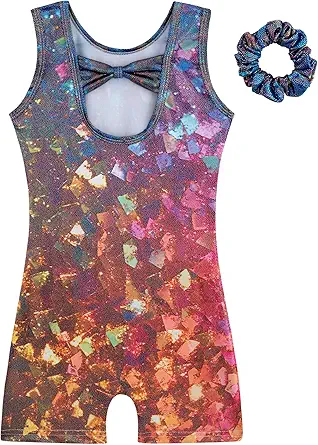 HOZIY Gymnastics Leotards for Girls with Shorts Biketards Dance Tumbling Outfits Matching Scrunchies 1-12 Years Old