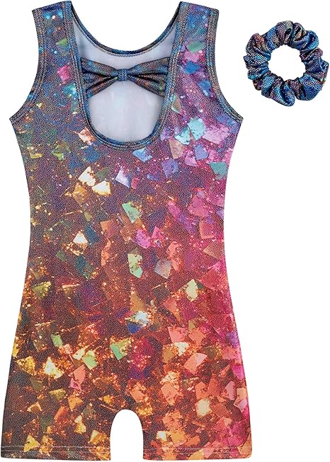 HOZIY Gymnastics Leotards for Girls with Shorts Biketards Dance Tumbling Outfits Matching Scrunchies 1-12 Years Old