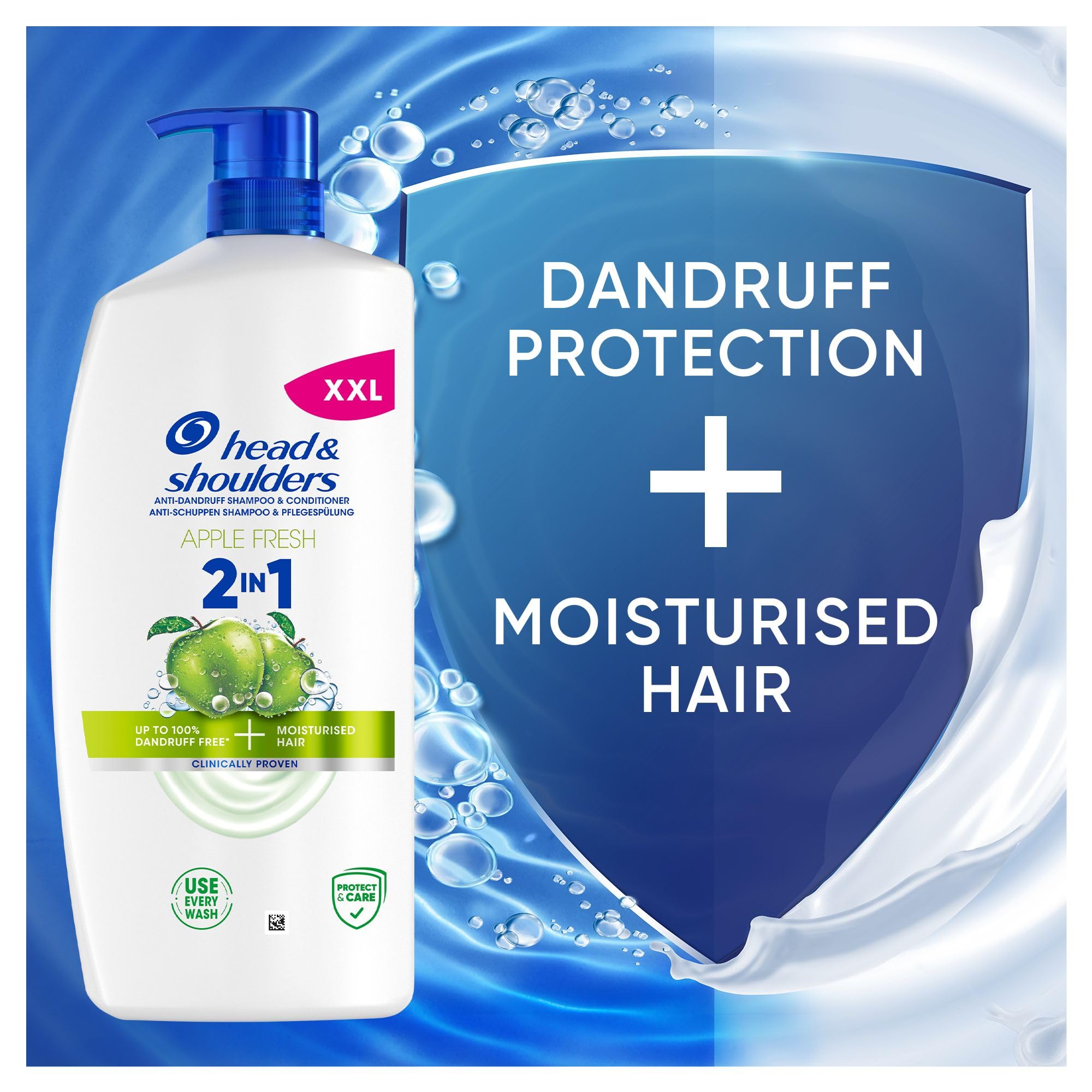 Head & Shoulders Apple Fresh 2in1 Anti Dandruff Shampoo, 800ml Pump, Up to 100% Dandruff Protection + Moisturised Hair - Image 2