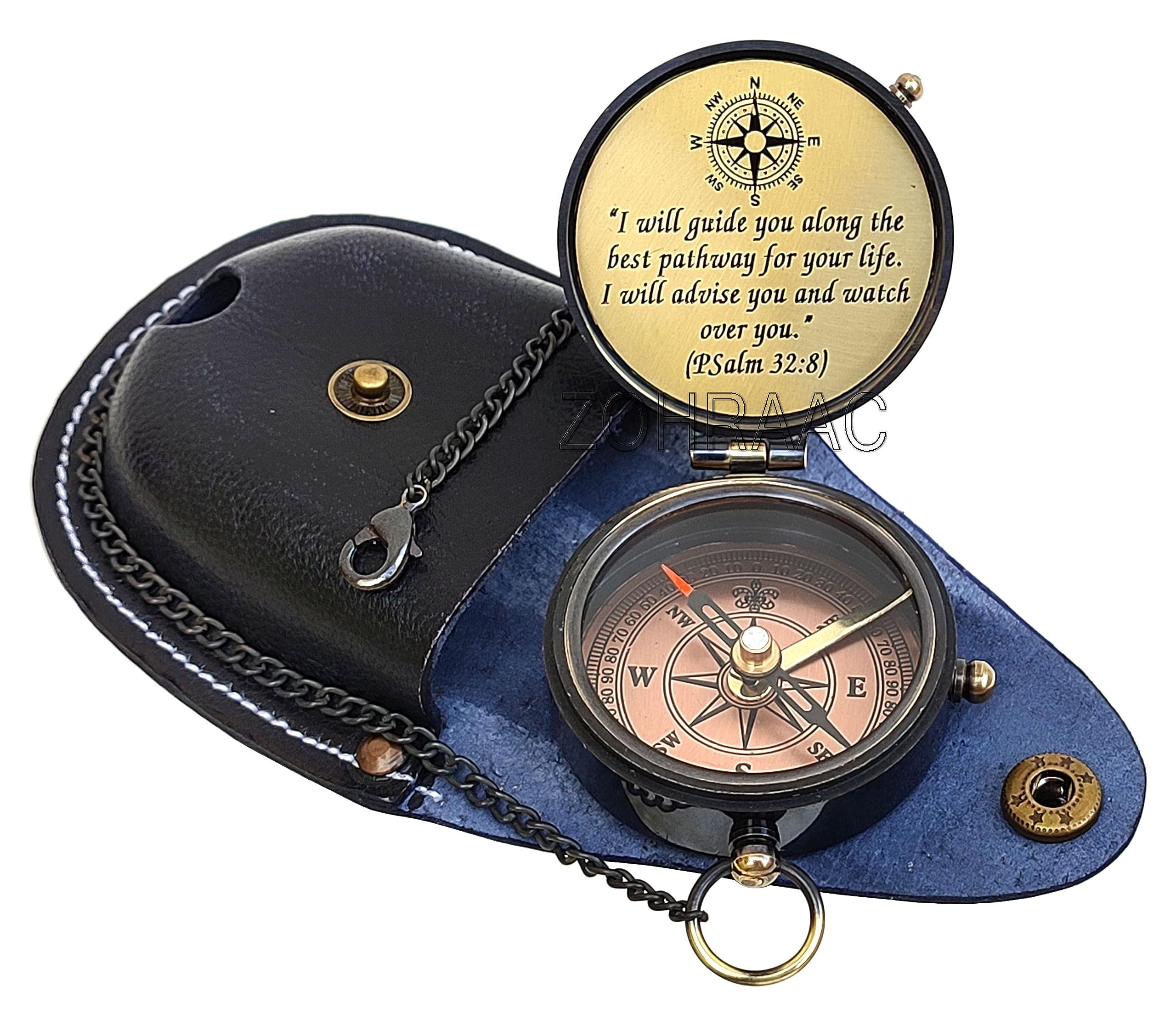 Psalm 32:8 Engraved Compass with Leather Pouch - May Your Faith Always Guide You, Religious Gifts, Christian Gifts, Baptism Gift, Graduation Day Gift, Inspirational Gifts for Boys, Girls, Men & Women-image-26