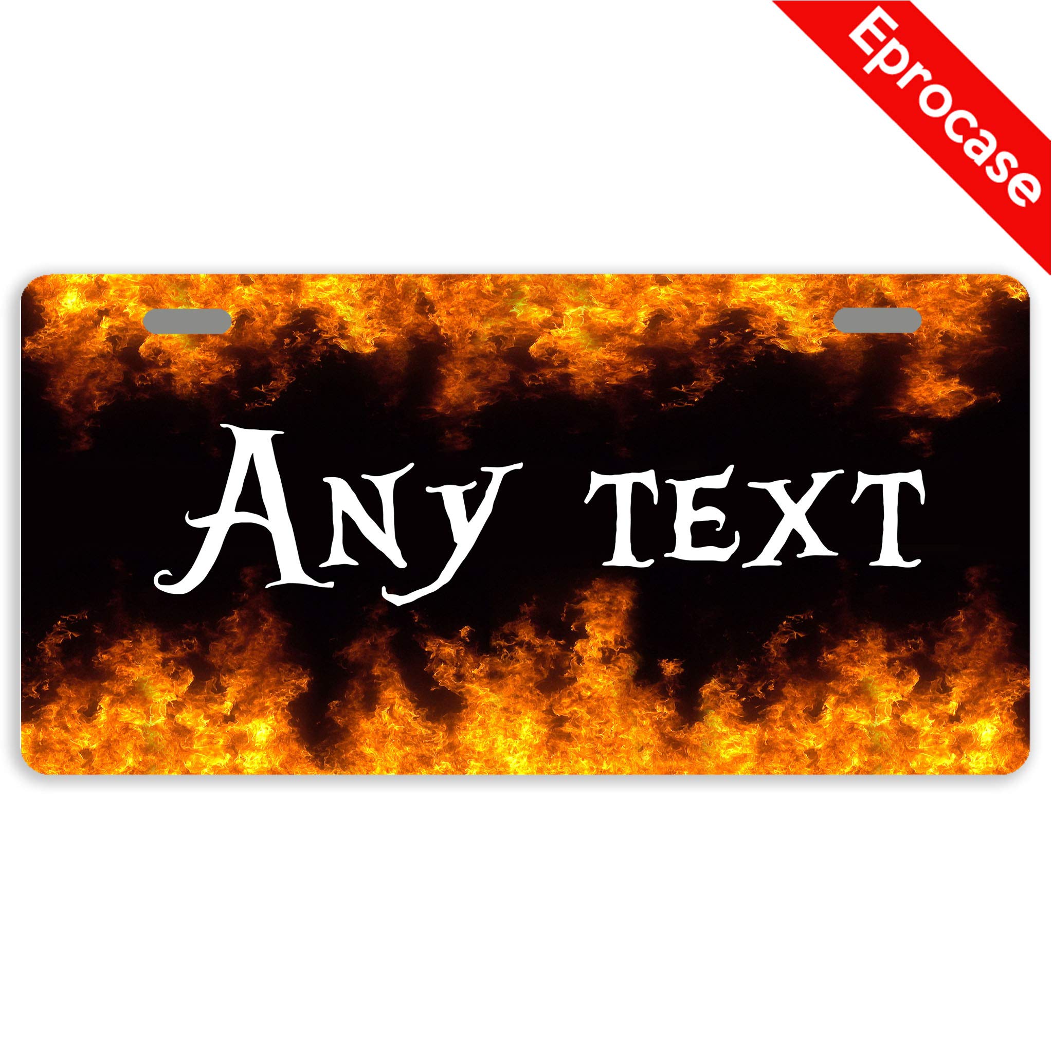 Eprocase Custom Personalized Fire Frame License Plate Cover Decorative Car Tag Sign Metal Auto Tag Novelty Front License Plate 2 Holes (11.8" x 6.1")