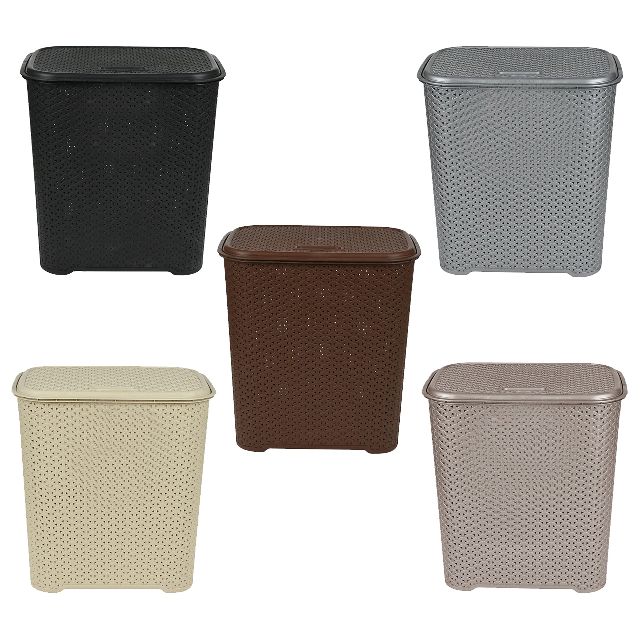 45 Litre Plastic Rattan Style Laundry Hamper Storage Linen Clothes Washing Basket Laundry Basket With Lid and Carry Out Handles Storage Bins For Dirty Clothes Toys Bathroom Bedroom (Random)