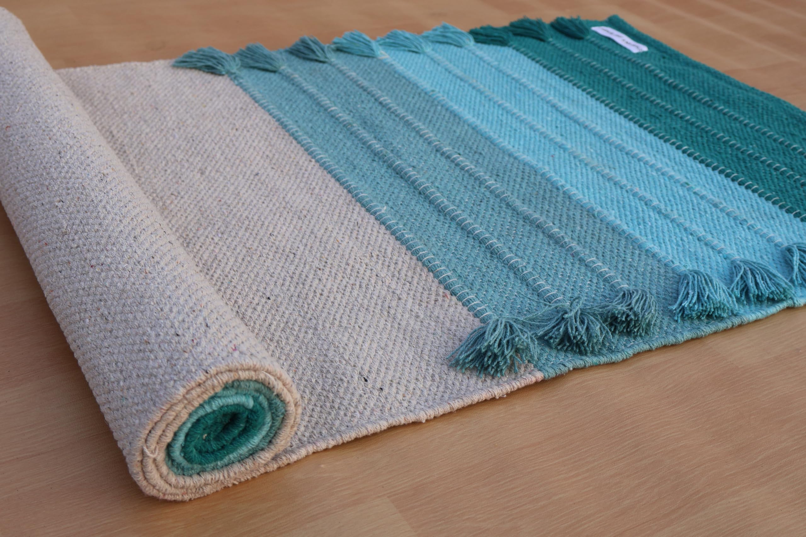 Jaipur art & Rugs Organic Cotton Yoga Mat - Eco-Friendly Hand-Woven Rug - Non Slip & Thick (24”x72”x5mm) for Everyday Fitness at Home - Comfortable Extra-Long (Green-White)