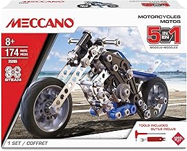 MECCANO 5-in-1 Motorcycles Construction Set For Children From 8 Years And Over Construction Set STEM Toy For Kids Learning Building Activity Do It Yourself Boys Girl Gift