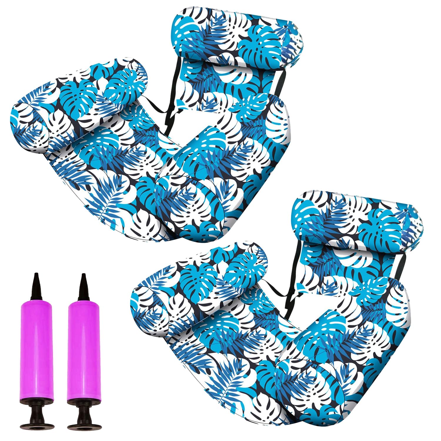 2er Set Aufblasbarer Schwimmsessel für Pool Erwachsene, Luftmatratze Pool Hängematte mit 2 Handpumpen, Aufblasbare Poolliege für Wasserpark, Schwimmbad, Strand & See
