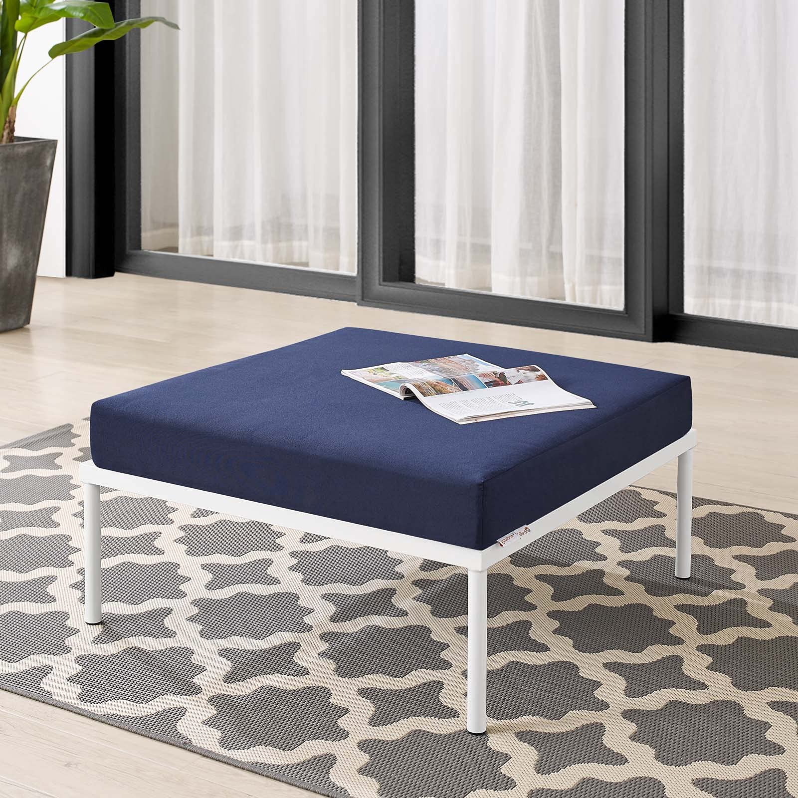 Lounge Chair Ottoman, Aluminum, Metal, Blue Navy, Modern, Outdoor Patio Balcony Bistro