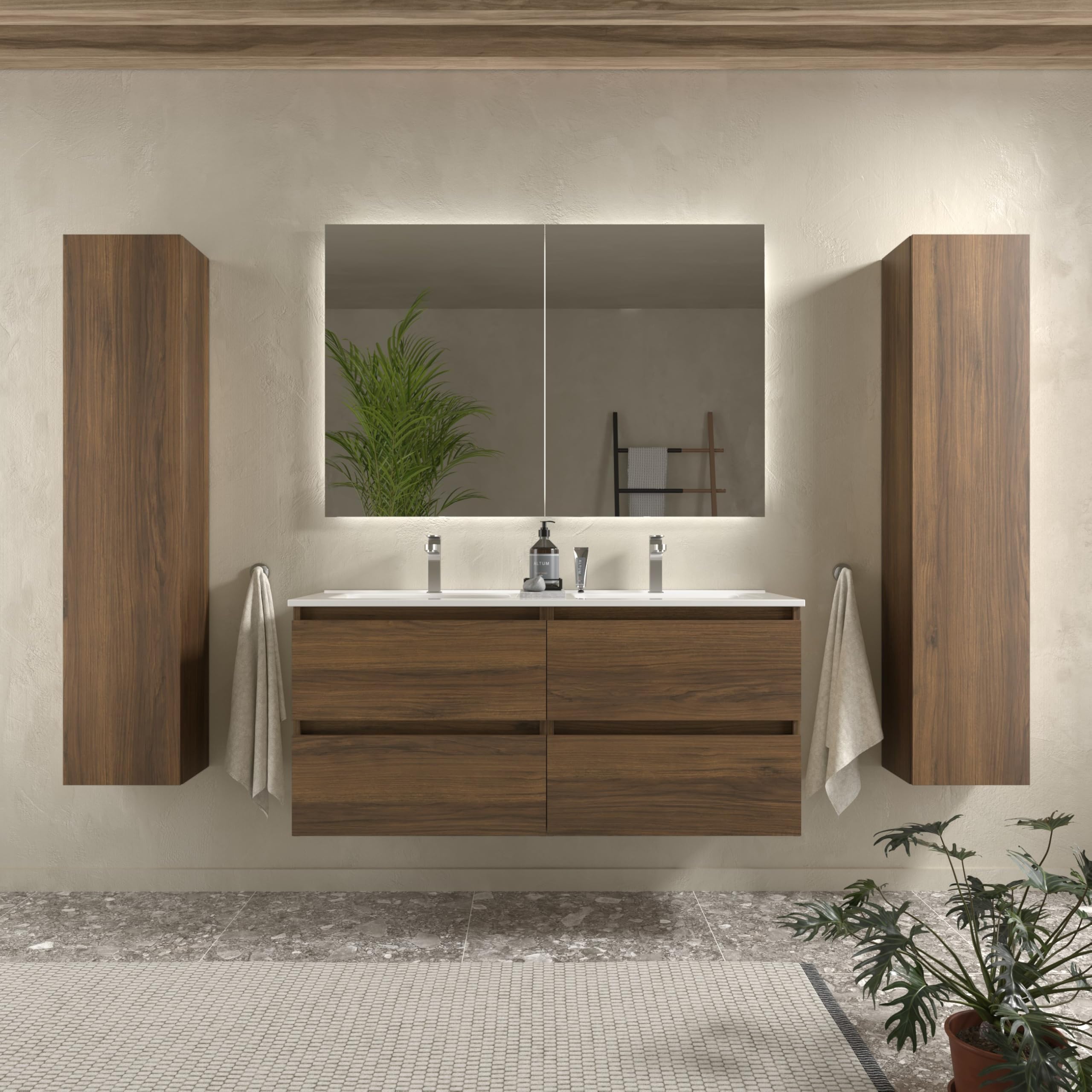 Mueble de baño Bequia 120cm + Lavabo cerámica | Nogal|120x45x56