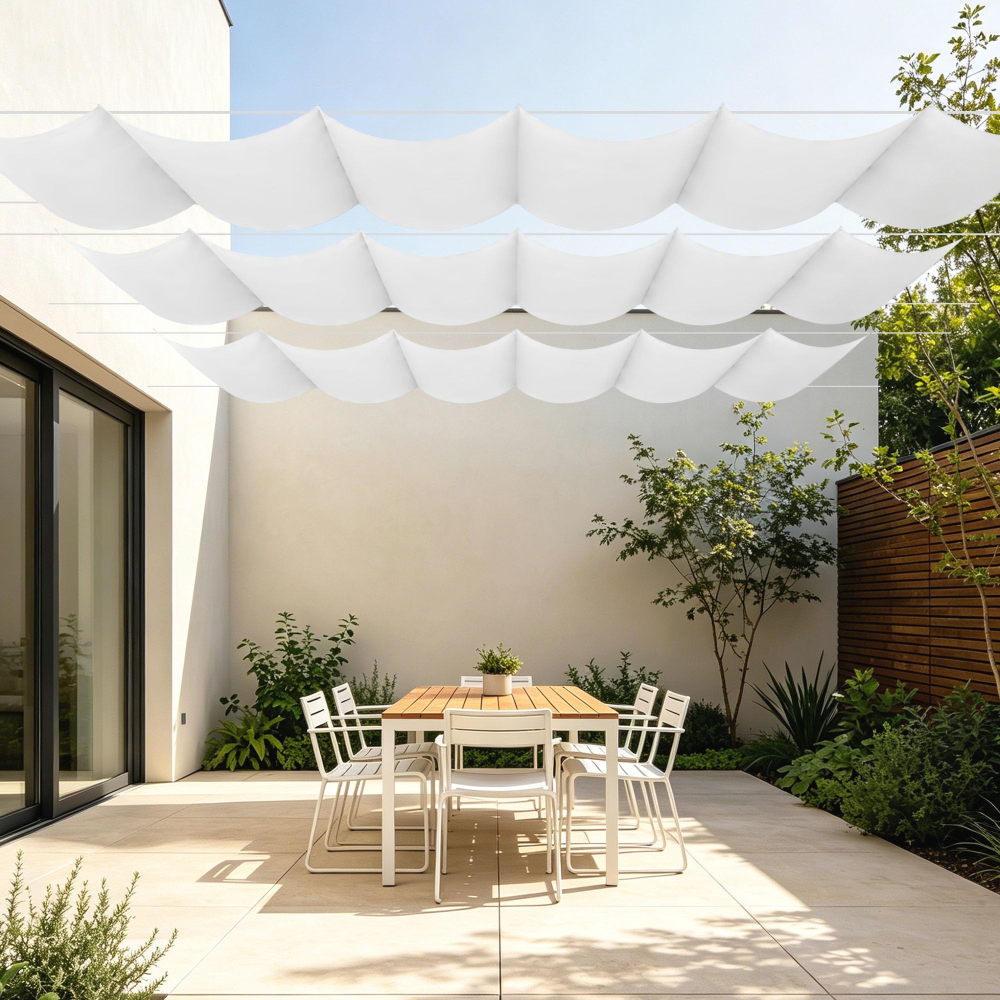 Toile d'ombrage rétractable 350x360 cm imperméable blanc et sable pour jardin