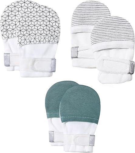 HAPIU Manoplas para bebé que no se rayan, 100% algodón transpirable, guantes ajustables para niños y niñas, recién nacidos, 12 M