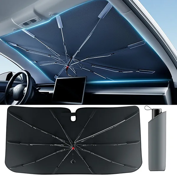 [2025 Updated] Bolamp Car Windshield Sun Shade, [Effective Keep Cool] Spring Structure Umbrella Sunshade for Automobile Windshield, Protect Cars Interior from Sun Rays, Heat Damage - Medium