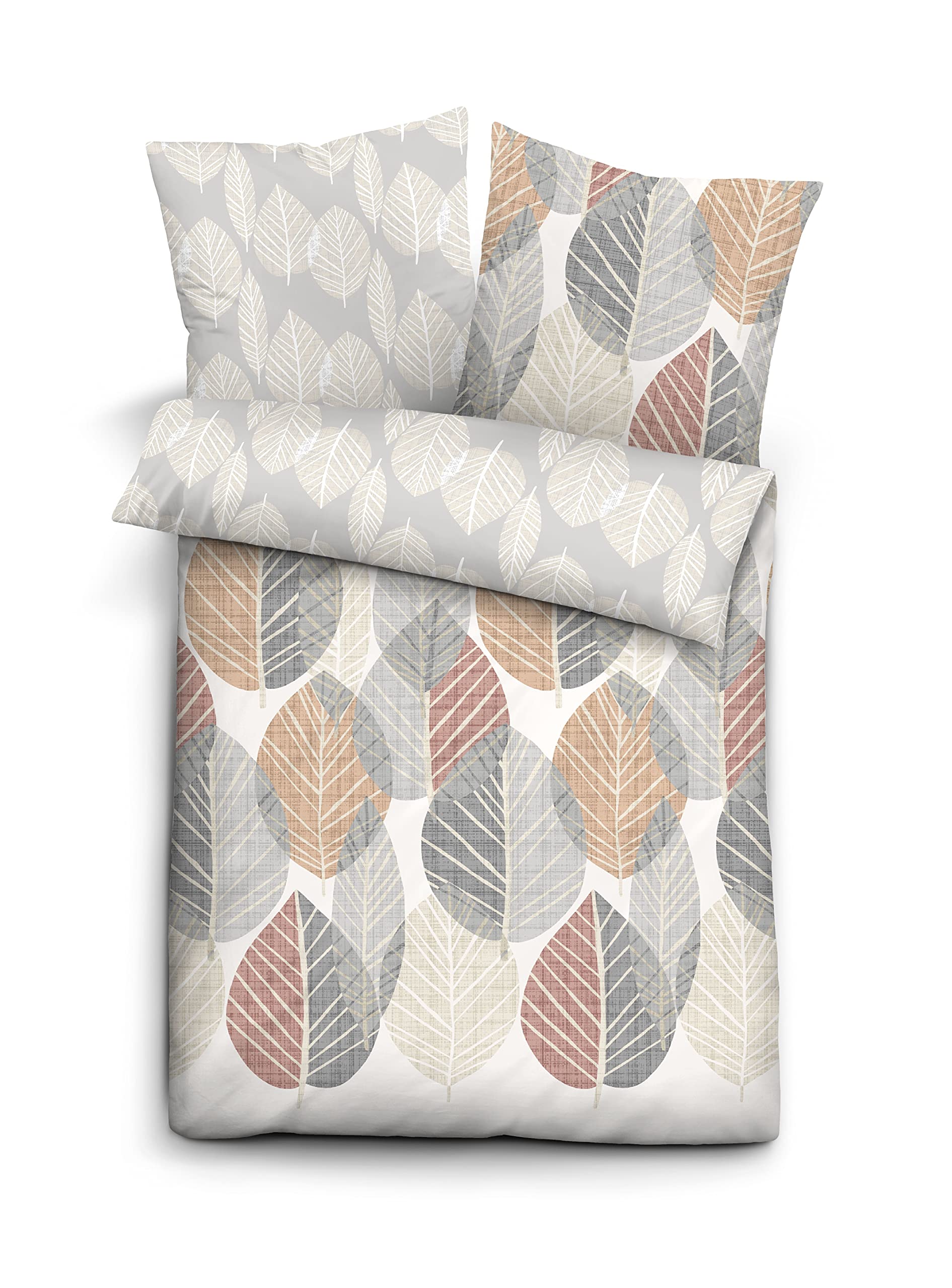biberna 0004168 Bettwäsche Garnitur mit Kopfkissenbezug Komfort-Feinbiber 1x 135x200 cm + 1x 80x80 cm, natur