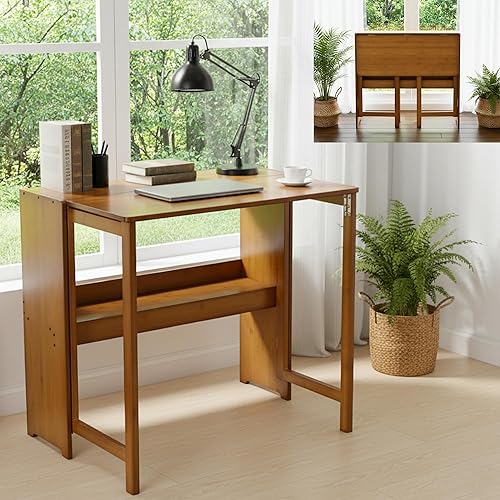 Wood Foldable Desk,Space Saving Foldable Table Bamboo Folding Desk Study