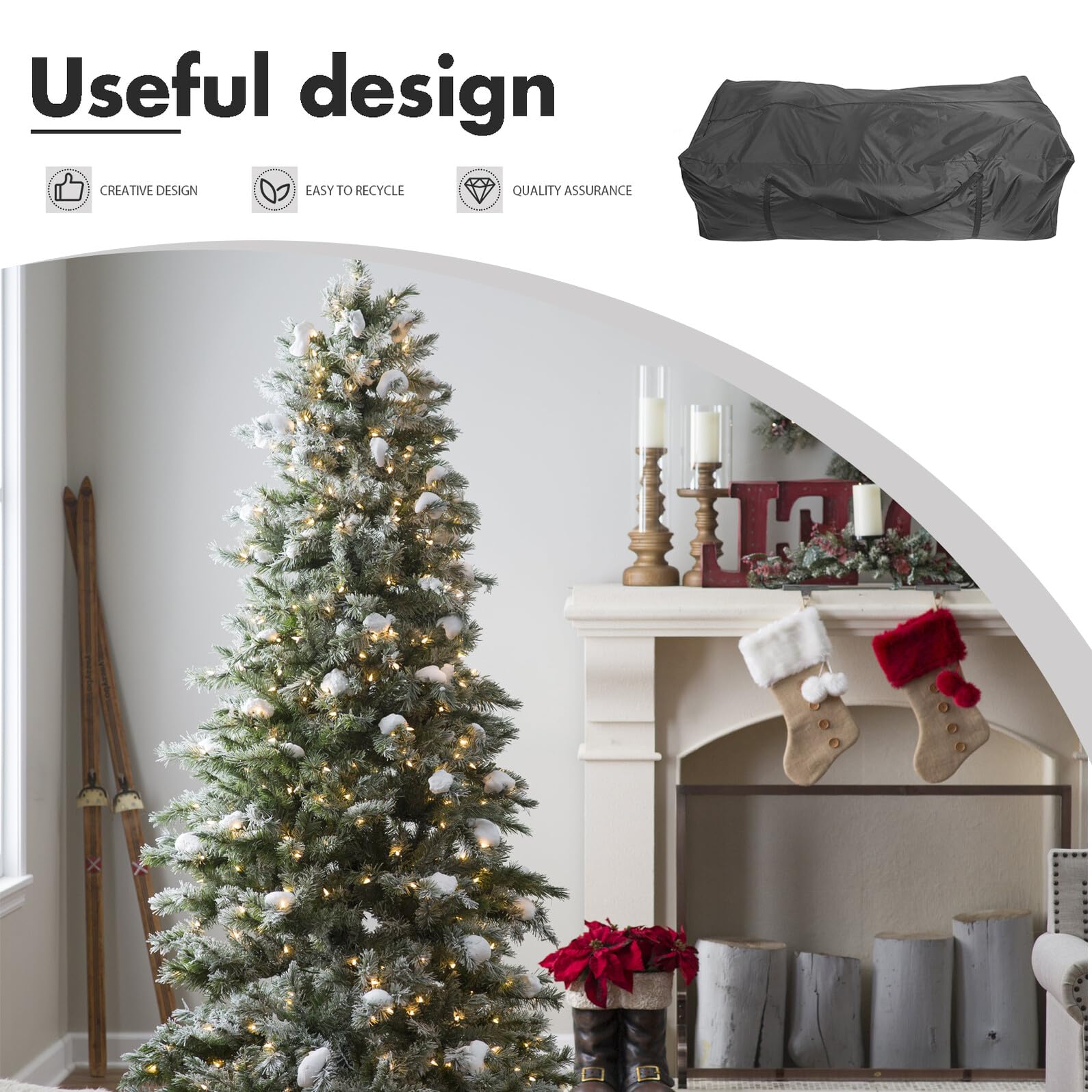 SHINEOFI Borsa Portaoggetti per Albero di Natale Oxford 420D Nero 173X76X51 CM con Manici e Cerniera Pieghevole Ampia Capacità per Materassi Cuscini e Mobili da Esterno per Riporre e