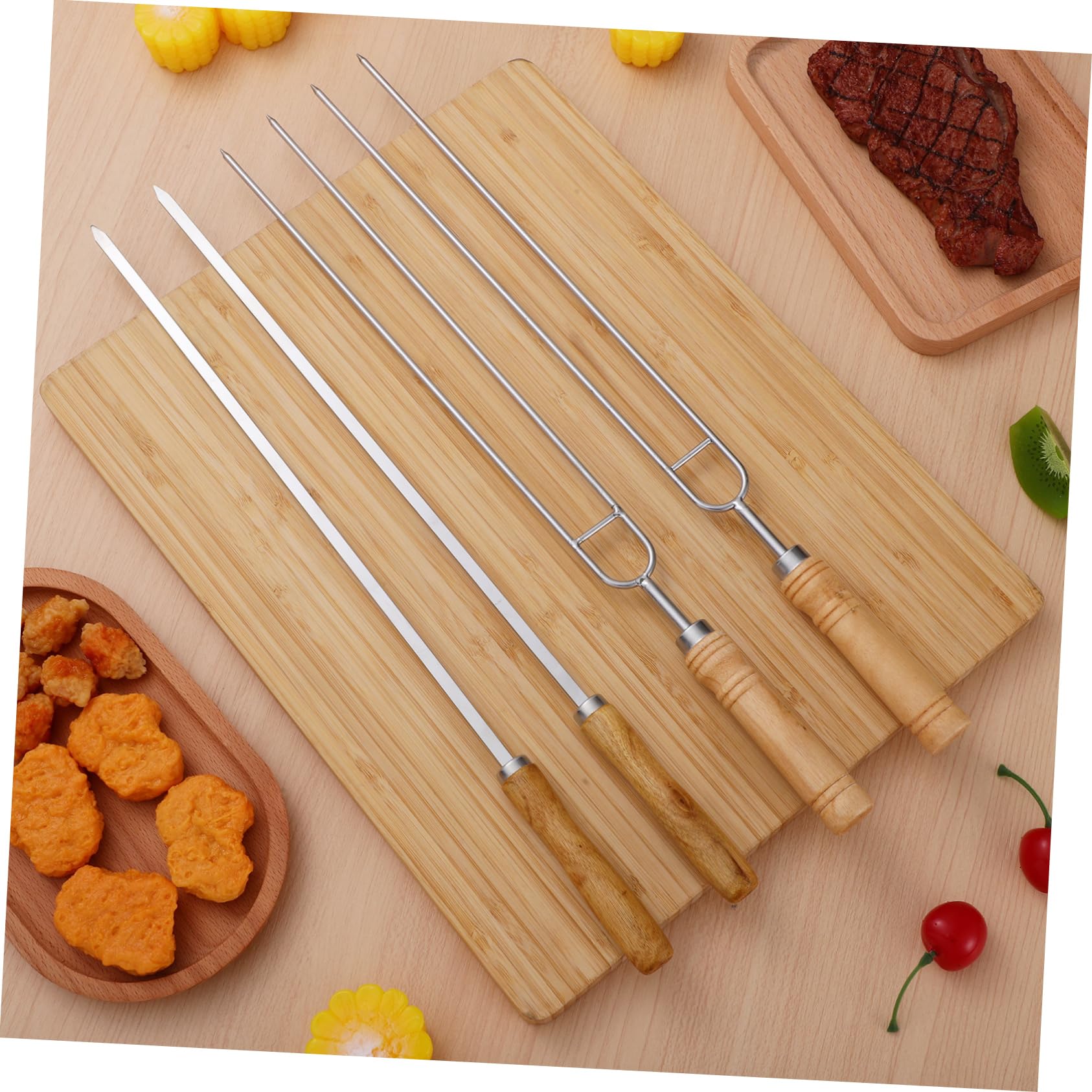 Ciieeo 8pezzi Spiedini Per Barbecue Acciaio Inossidabile Con Manico Legno Utensili Per Grigliare Doppio e Singolo Per Bbq Per Picnic e Campeggio Con Borsa Con Corda Per Conservazione