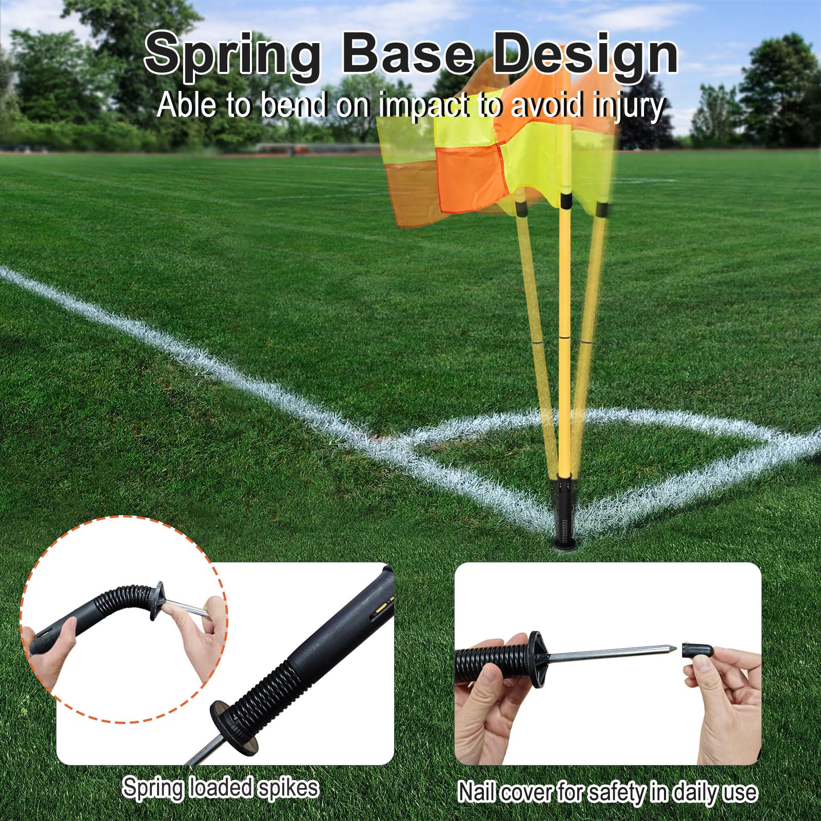 Juego de 4 banderas de esquina de fútbol, postes de entrenamiento de 5 pies para campo de fútbol, postes de bandera de esquina portátiles para entrenamiento de velocidad y agilidad, equipo de campo y