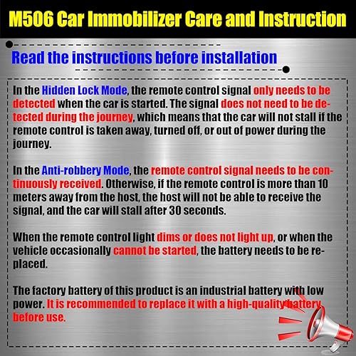 Miniatura 6 de CHADWICK Sistema de alarma antirrobo para inmovilizador de automóvil, bloqueo inalámbrico del motor M506, dispositivo antirrobo automático,