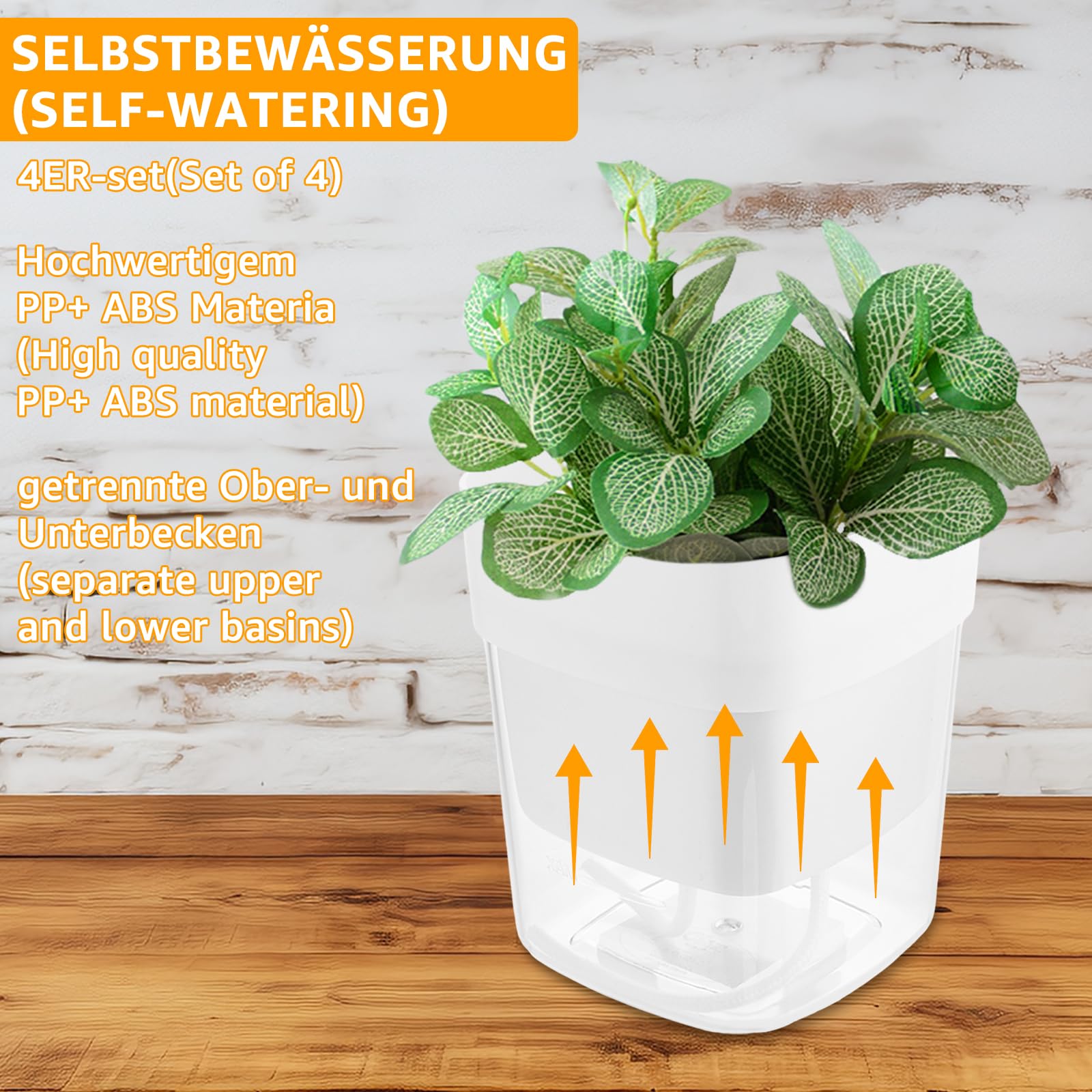 4 Macetas De Autorriego Oungy – Blancas, 12 Cm, Con Sistema De Mecha Para Hierbas Y Plantas De Interior/Exterior