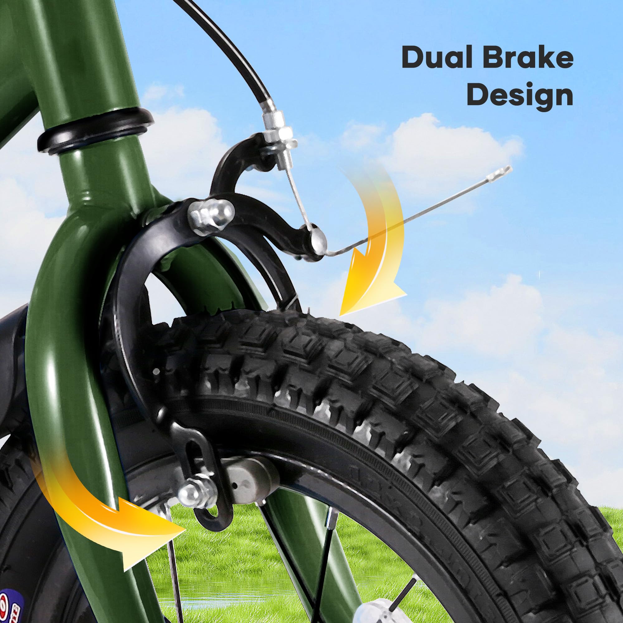 BODIOO Bicicletta per bambini 14 pollici, bicicletta per ragazzi e ragazze con ruote di supporto, telaio stabile, sedile regolabile, freno a mano e freno a contropedale, adatta per conducenti da 94 a