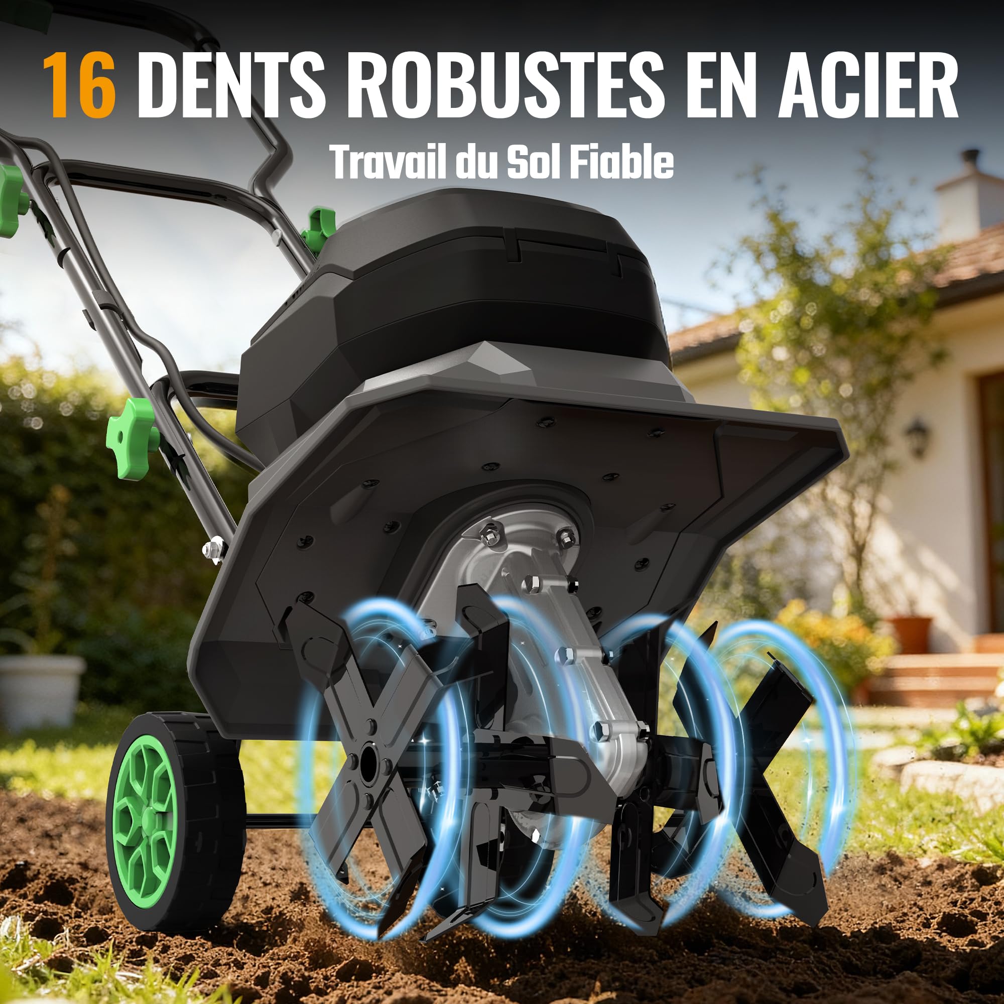 WORKPROX Motobineuse Électrique sans Fil 40V, Largeur 30 cm, Profondeur 20 cm, Batteries 2×4000 mAh, Guidon Pliable, Roues 4 Positions, Compacte et Silencieuse pour Jardin, Potager et Verger