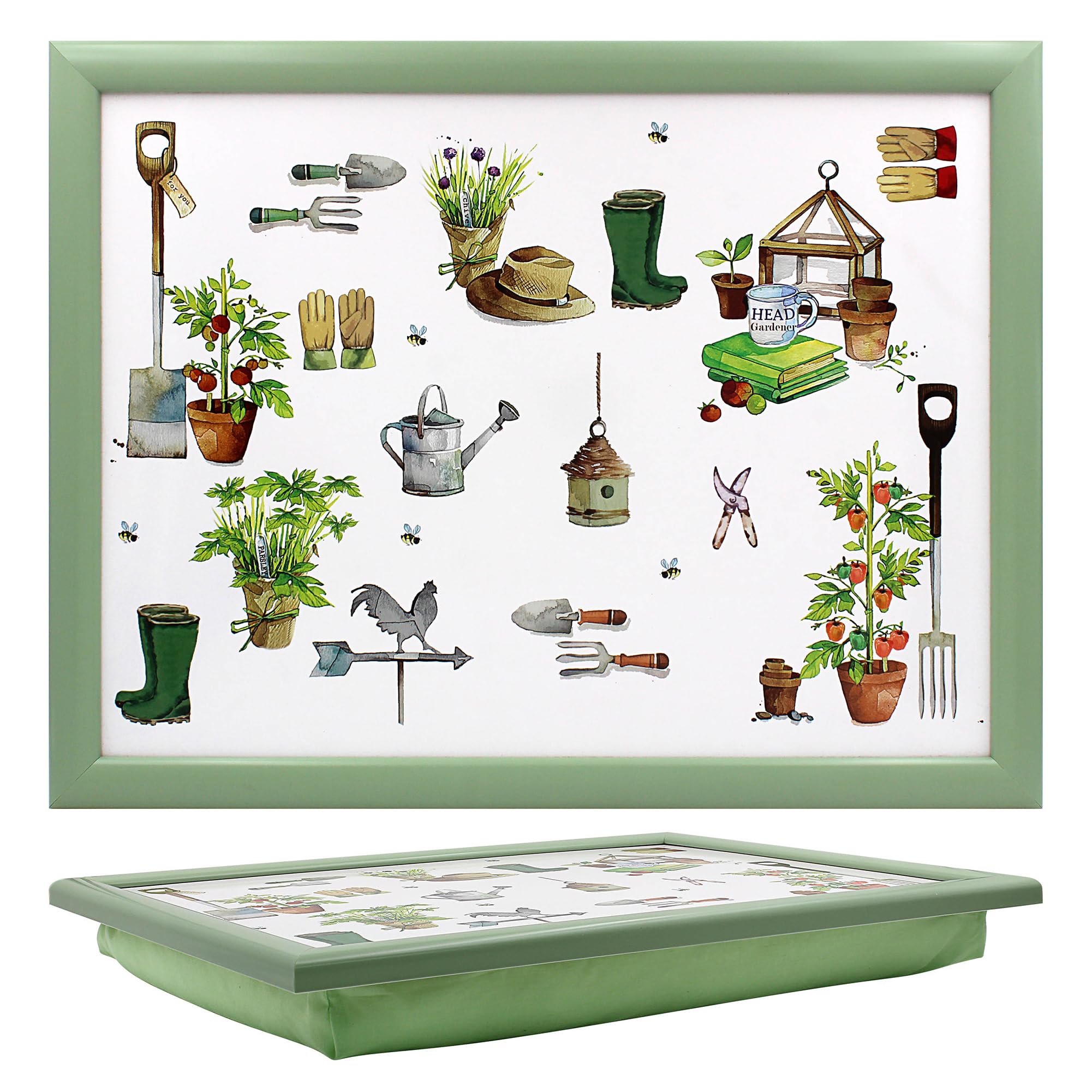 The Leonardo Collection Green Fingers Laptray With Bean Bag for Serving Dishes | Lovely Lap Trays for Eating on Lap for Dinner or Breatfast | Newly Designed Food Trays for Lap
