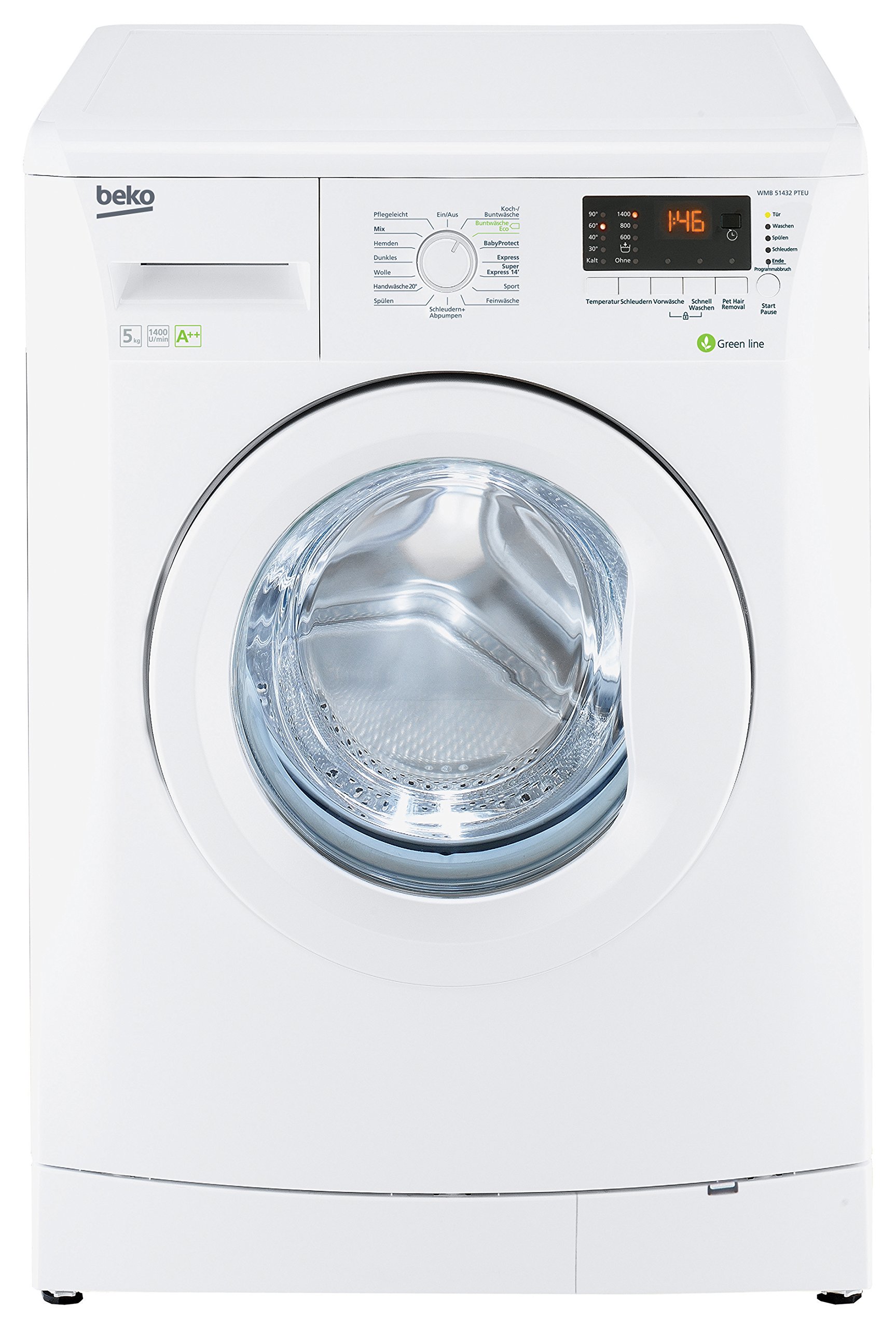 Beko WMB 51432 PTEU Waschmaschine Frontlader/A++B / 146 kWh/Jahr / 7260 Liters/Jahr / 1400 UpM / 5 kg/Multifunktionsdisplay / 15 Waschprogramme/Pet Hair Removal/weiß