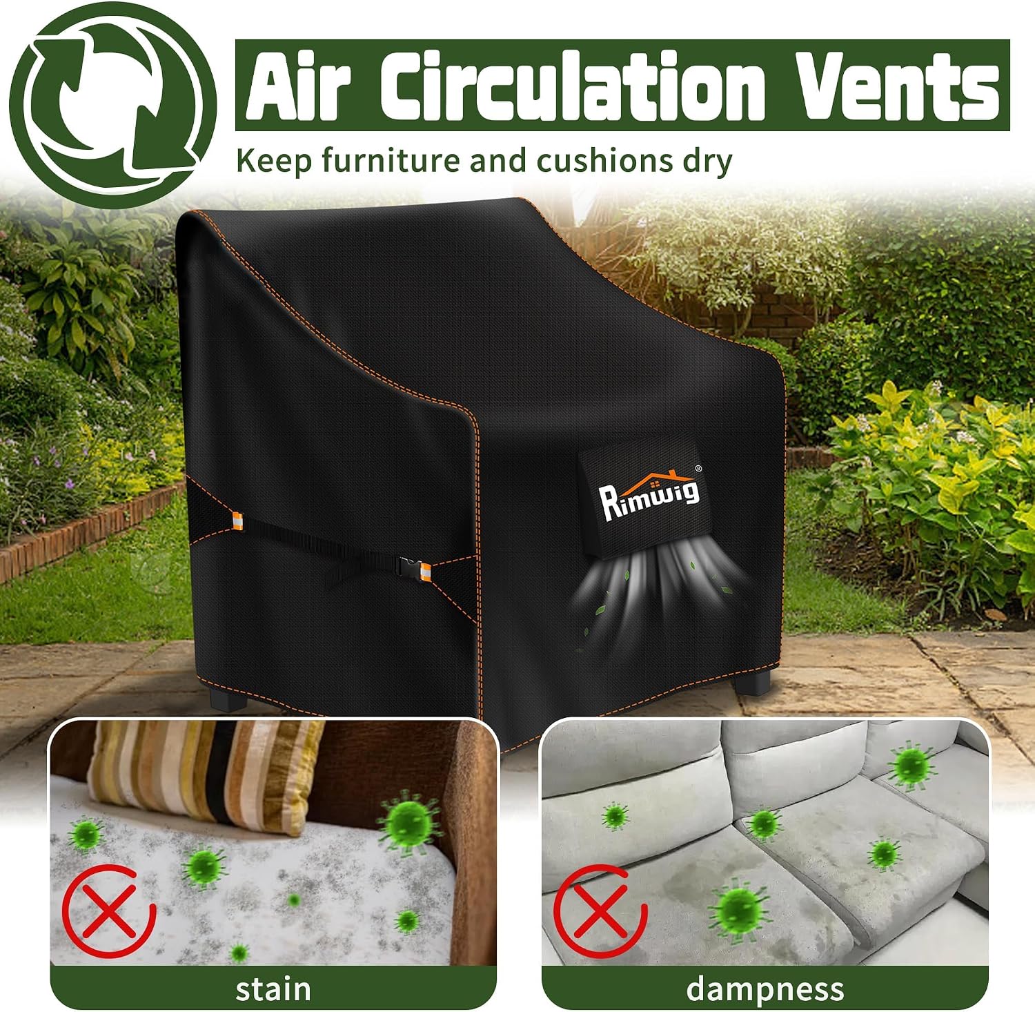Patio Chair Covers 2 Pack, Waterproof Outdoor Furniture Covers, Heavy Duty Wicker Swivel Chair Covers for Garden Lawn 30" W x 30" D x 36" H thumbnail