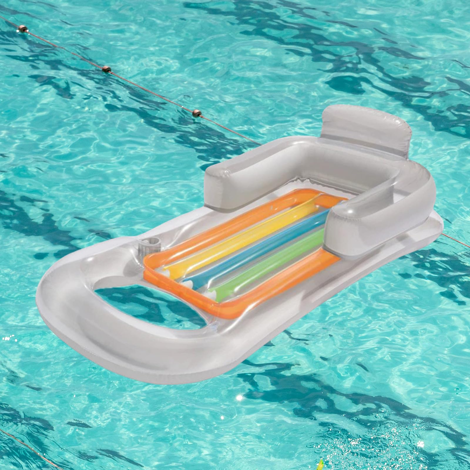 Hamac gonflable pour piscine, chaises longues avec porte-gobelet, appuie-têtes et dossier, matelas pneumatique