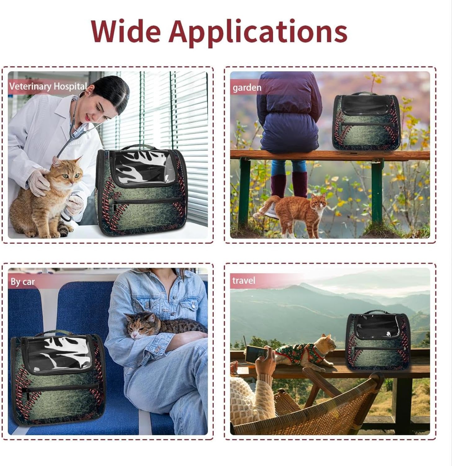 Portable Travel pet Backpack Carrier Hamster Bag Small Dog cat Carrier Breathable Hang Bag, Baseball Ball Background