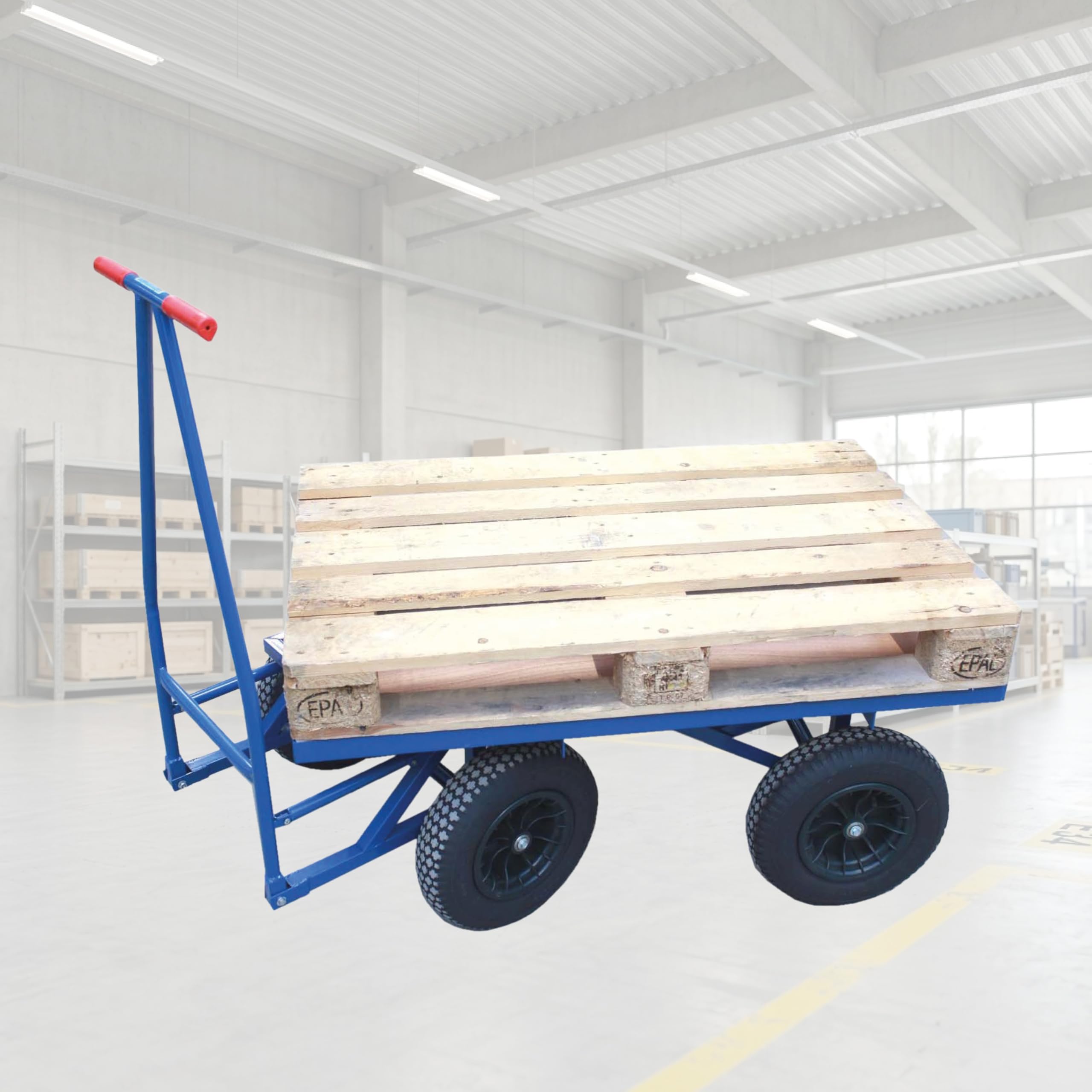 TRUTZHOLM XXL Profi Plattformwagen Palettenwagen 120x80 cm Ladefläche Palettenmaß | 500kg | mit Bremse | Transportwagen Magazinwagen Schiebebügelwagen