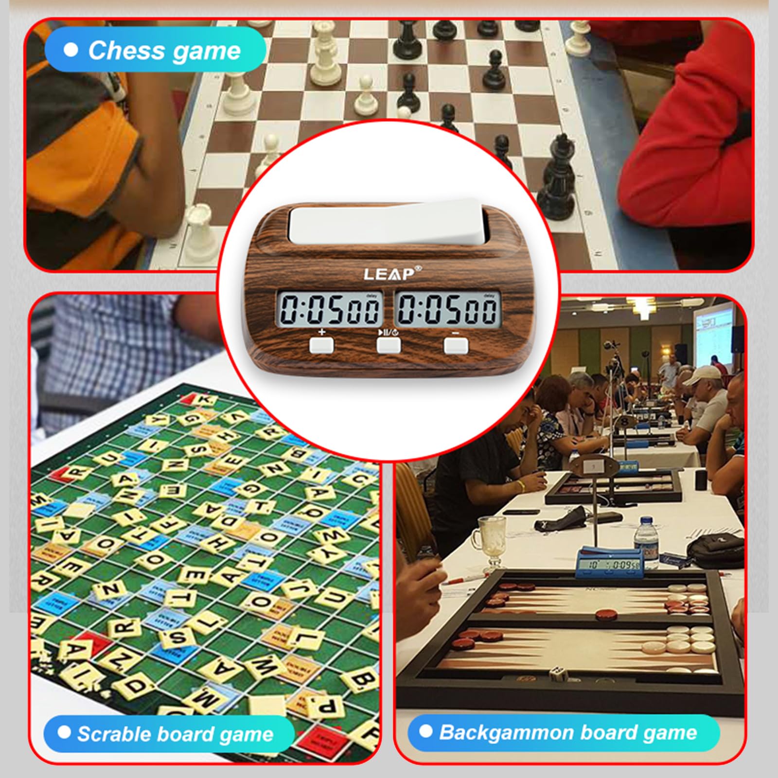 Reloj de ajedrez Digital con retardo de bonificación, Temporizador portátil con Funciones de Torneo y Tiempo de bonificación, Temporizador Profesional para Juegos de Mesa